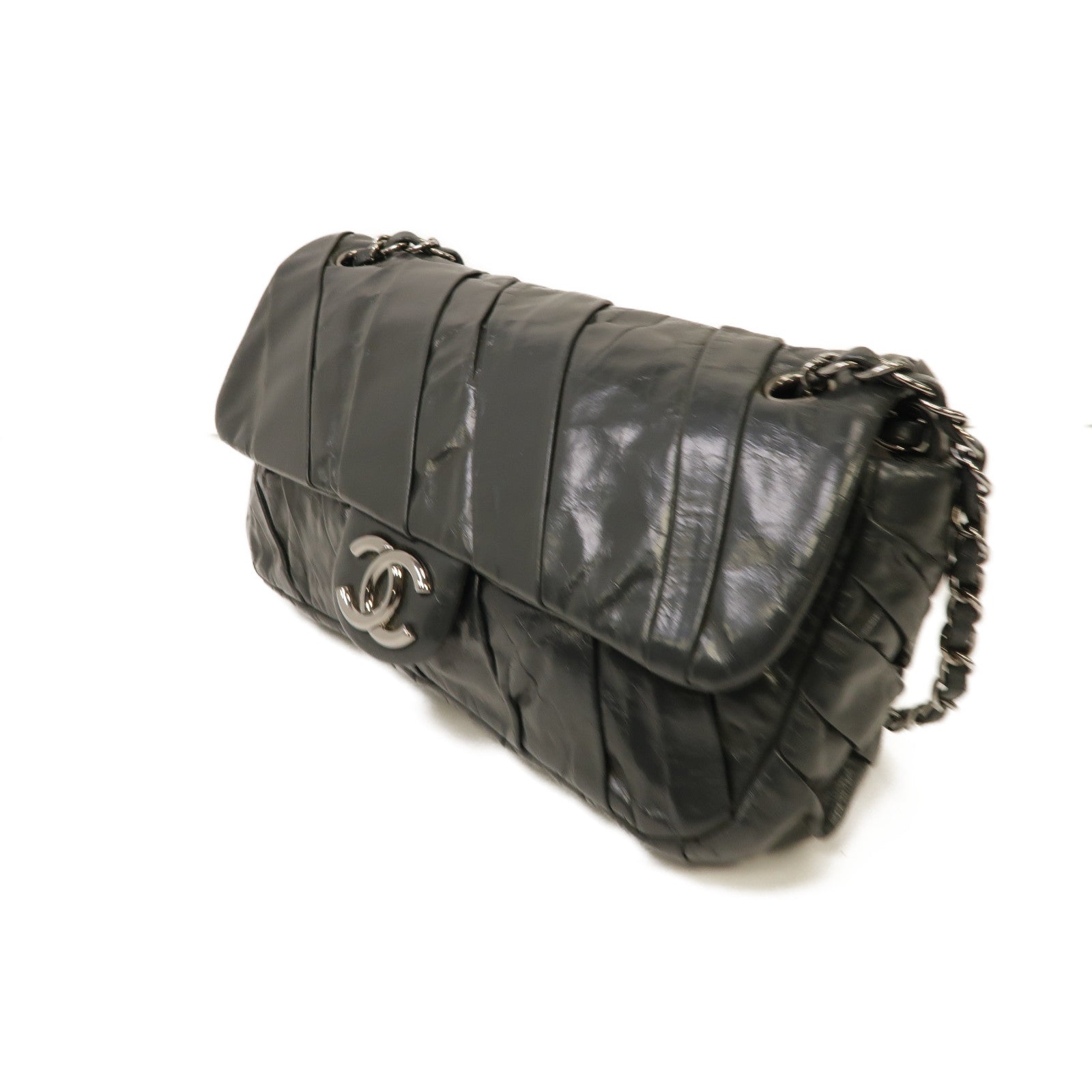 CHANEL 【激減優惠】牛皮皮革Chain Shoulder Bag銀扣鏈帶肩背袋灰色