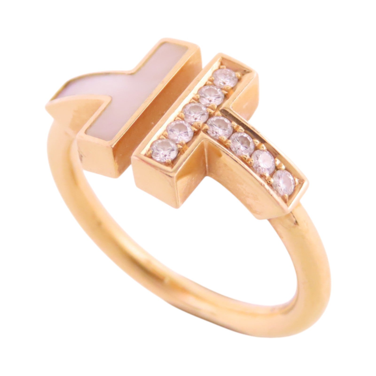 TIFFANY¡®CO T Wire Diamond Mother of Pearl Ring #3.75 18K Rose Gold