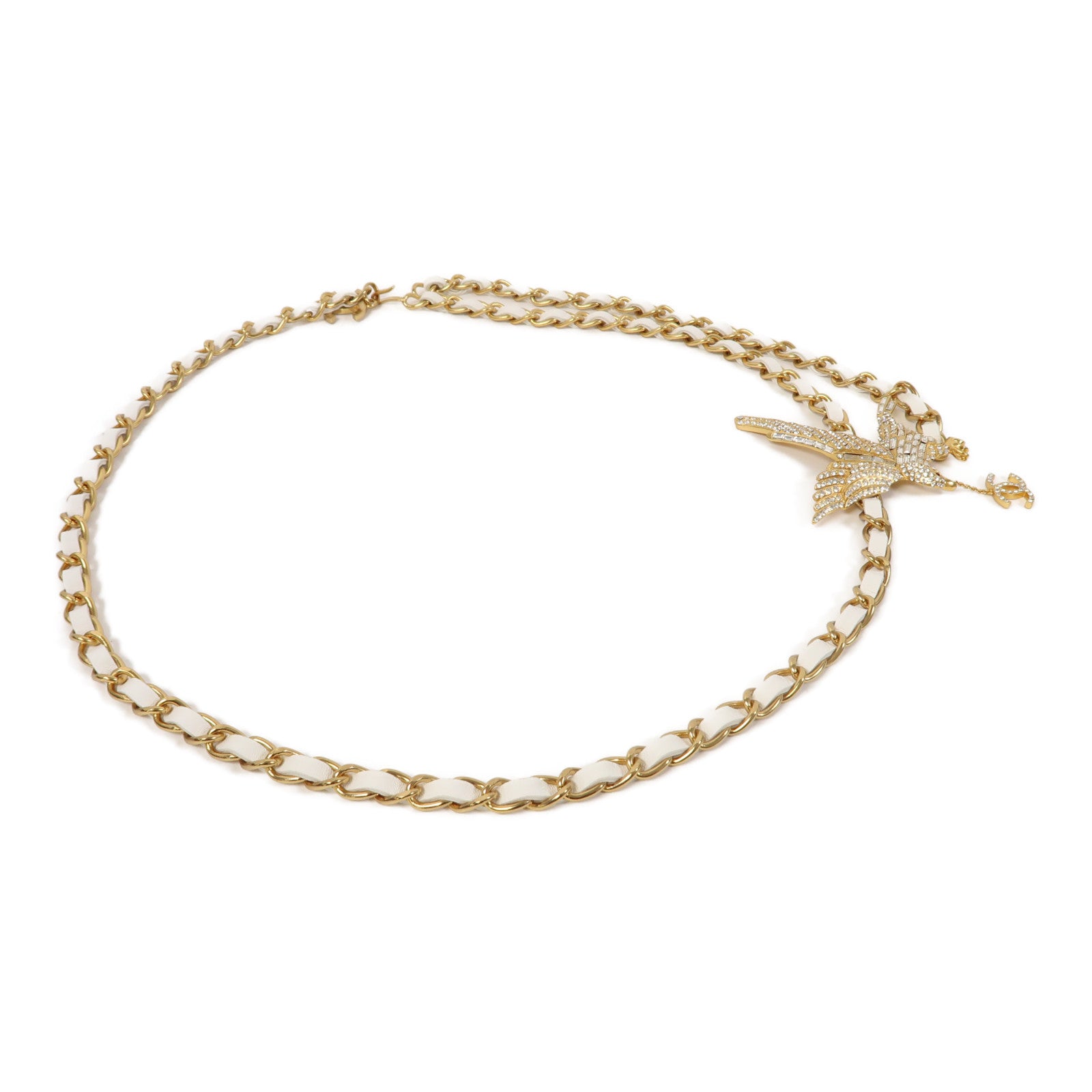 CHANEL 金屬Chain Belt皮帶白色/金色