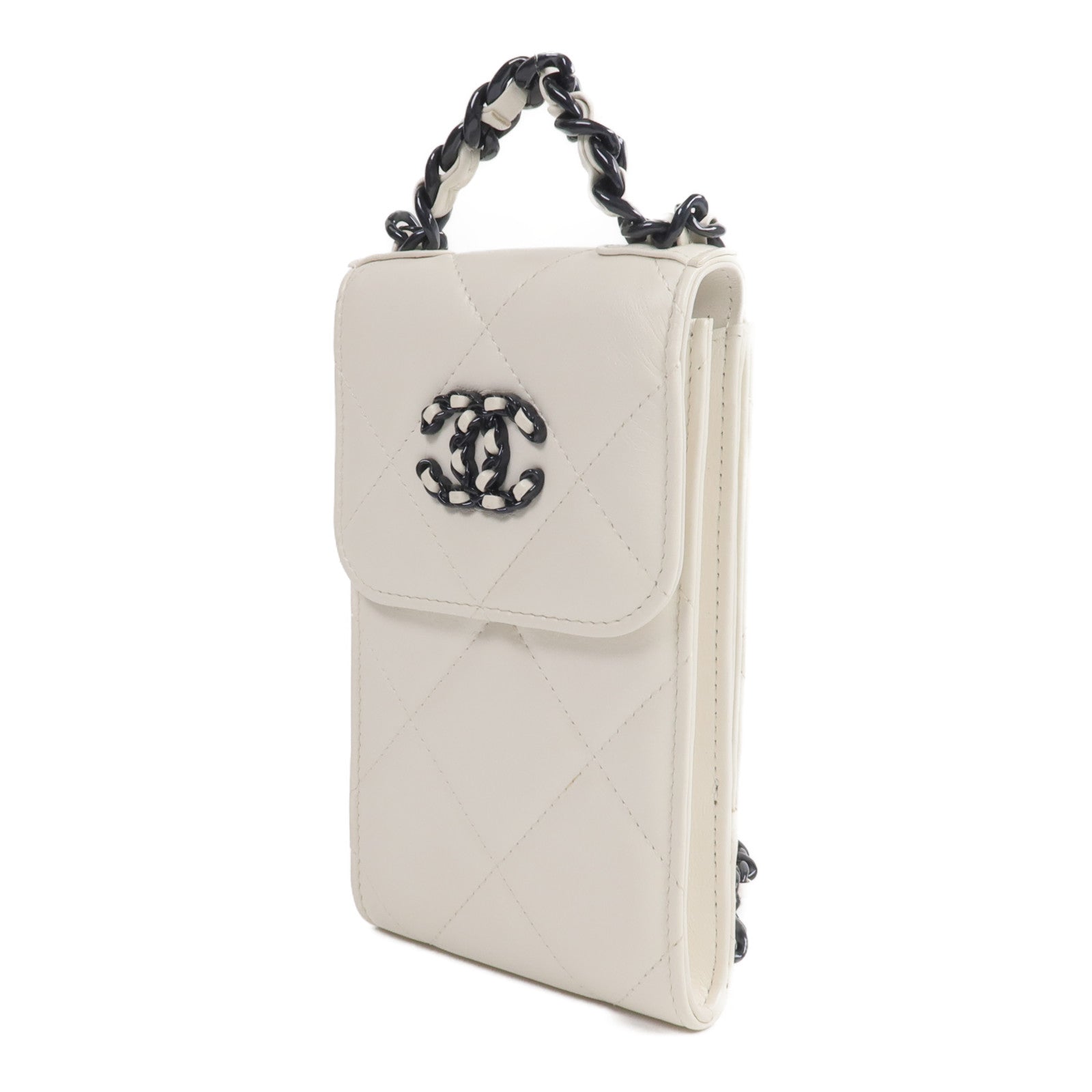 CHANEL 羊皮皮革19 Phone Holder with Chain鏈帶手挽肩背兩用袋