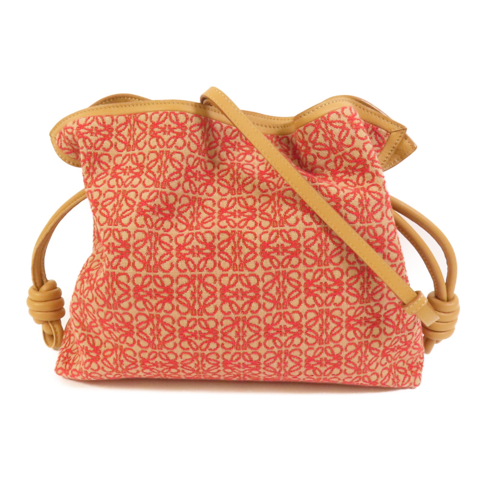 LOEWE 帆布/牛皮皮革Flamenco Clutch金扣手挽肩背兩用袋