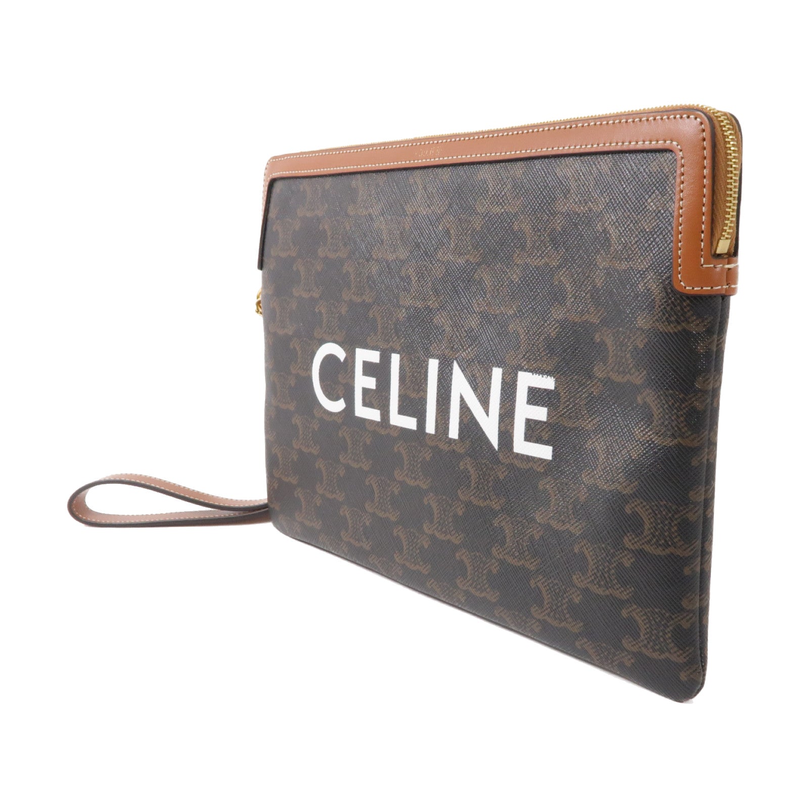 CELINE 牛皮皮革Small Pouch金扣手拿包啡色