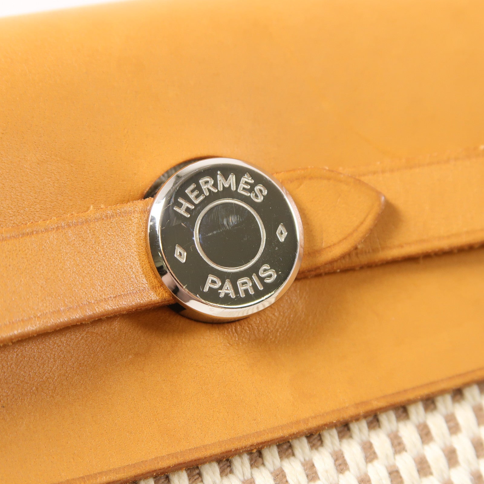 HERMES 帆布Mini Herbag銀扣肩背袋米色