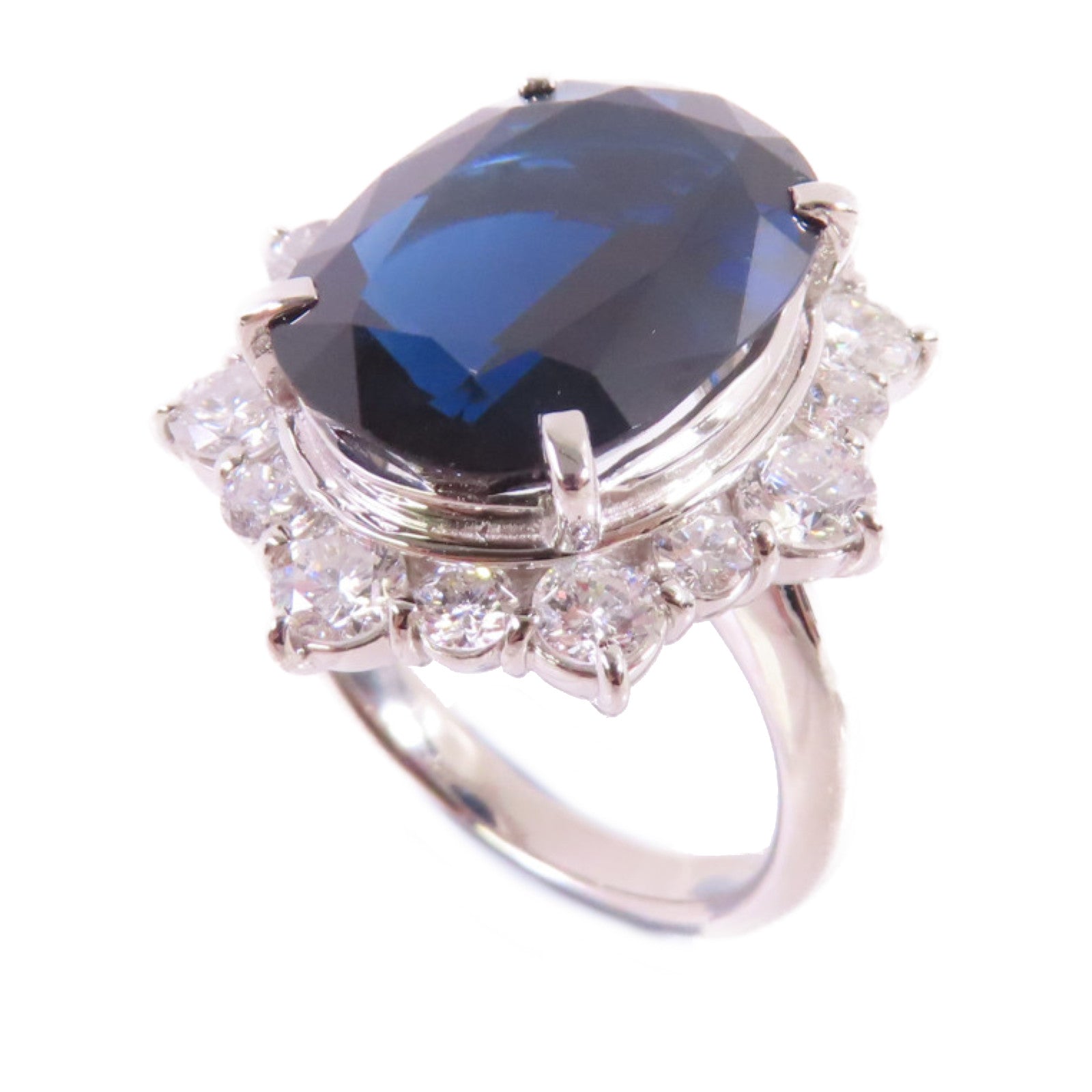 JEWELRY PT900鉑金/9.164ct藍寶石/1.68ct鑽石Sapphire/Diamond Ring戒指US#6.5