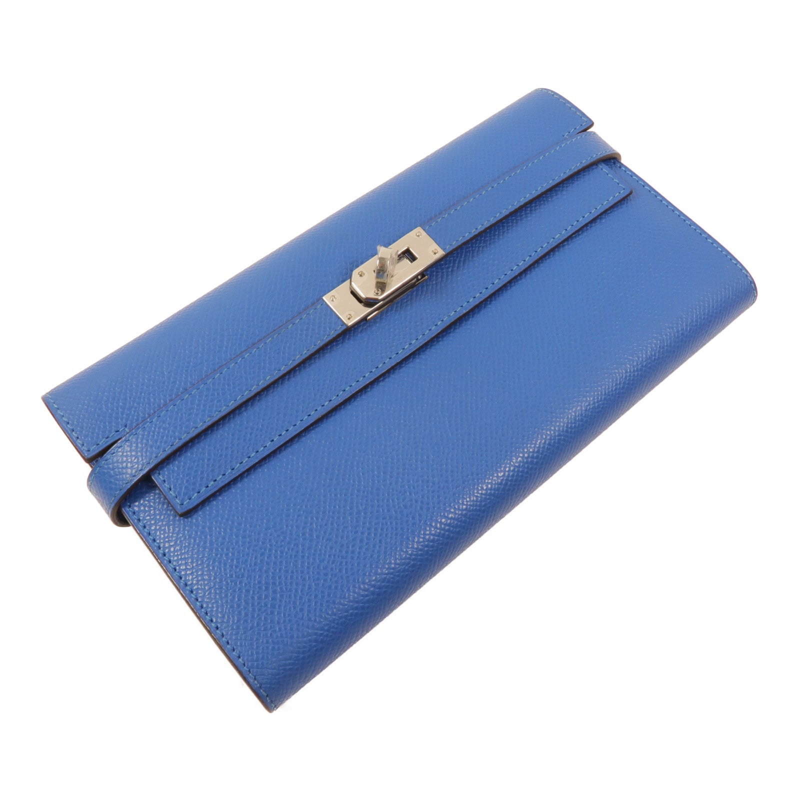 HERMES Epsom皮革Kelly Wallet長錢包Bleu Izmir