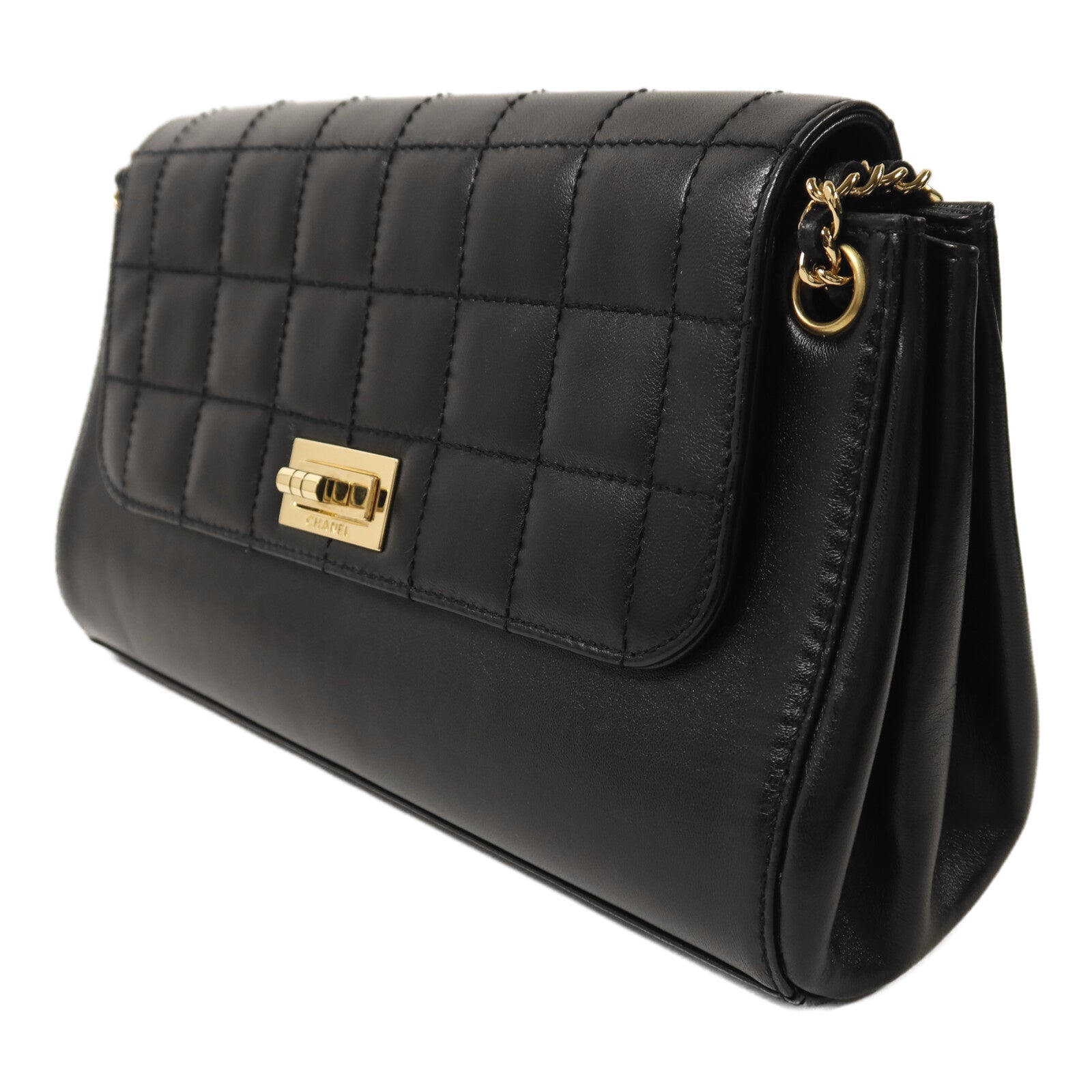 CHANEL 羊皮皮革2.55 Chocobar Flap Bag金扣鏈帶肩背袋