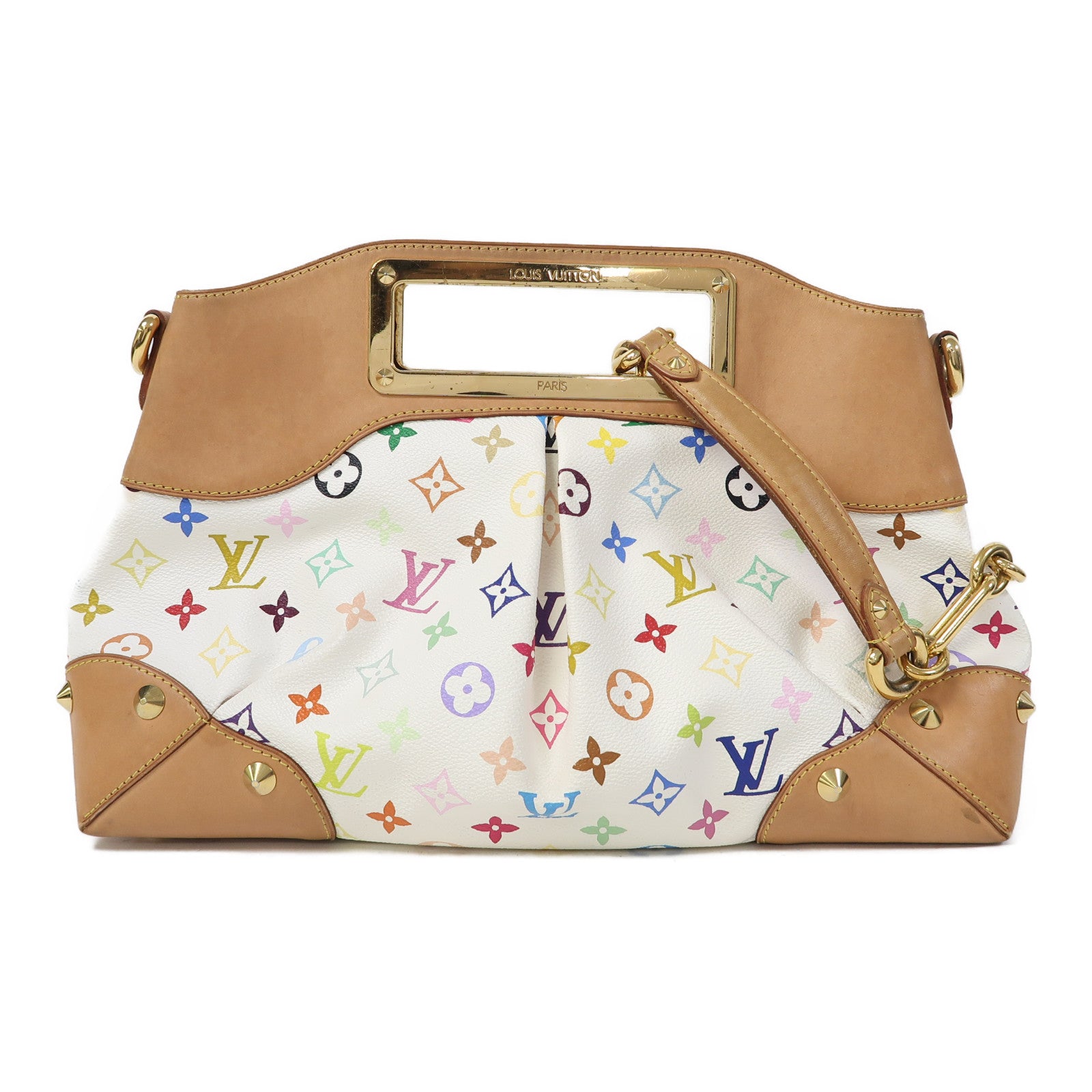 LOUIS VUITTON Monogram Multicolore Judy MM金扣手挽肩背兩用袋白色