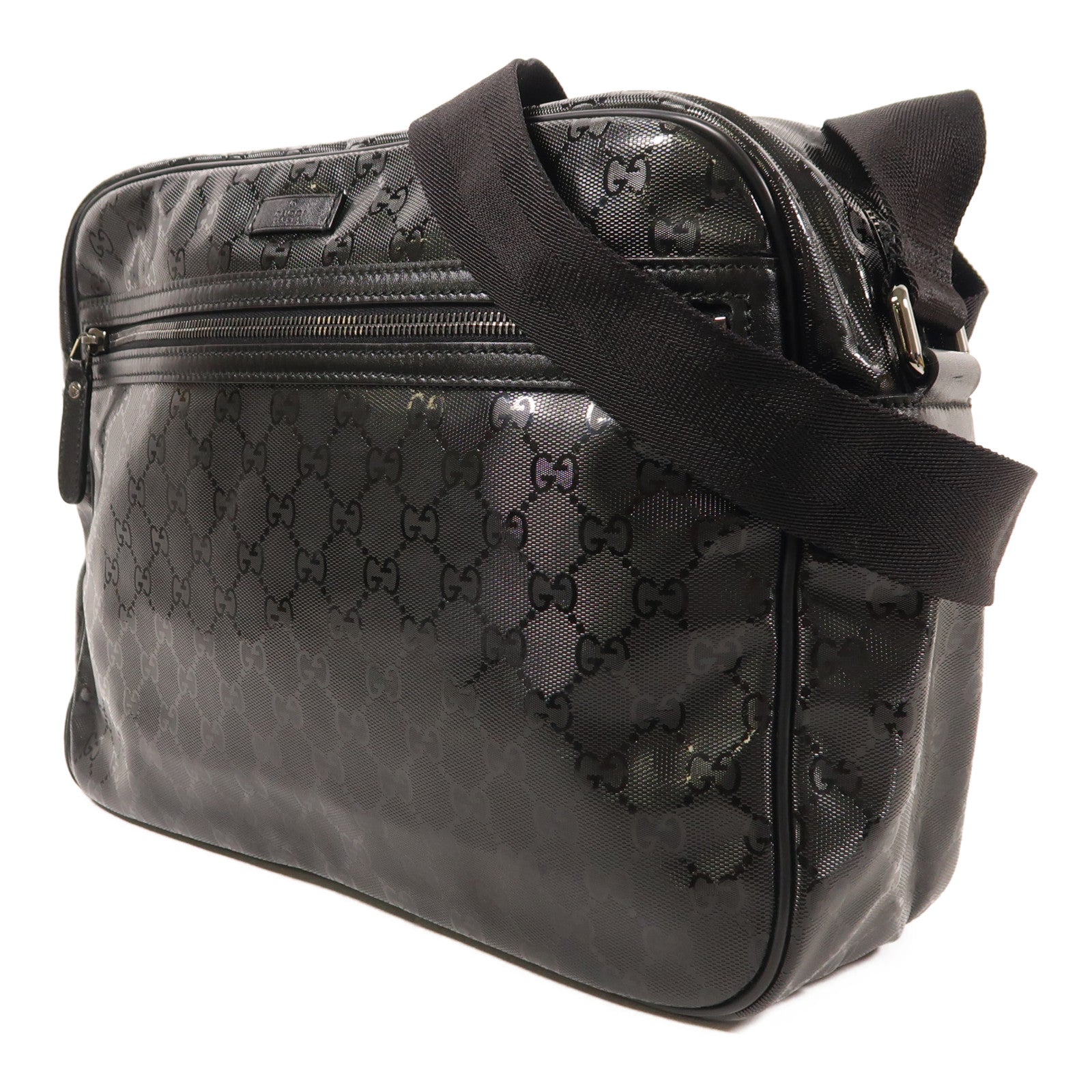 GUCCI 塗層帆布Shoulder Bag銀扣肩背袋
