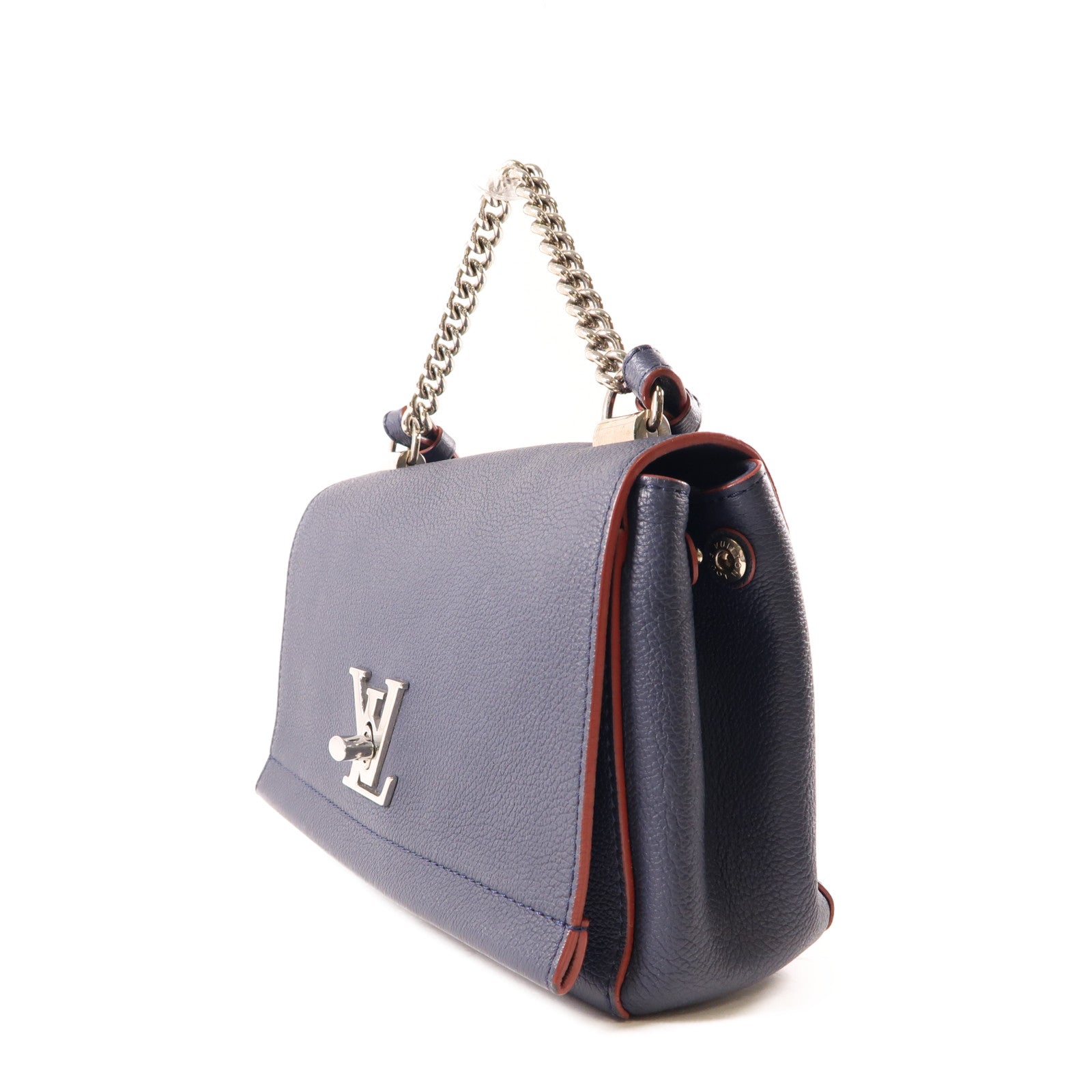 LOUIS VUITTON 牛皮皮革Lockme II BB銀扣手挽肩背兩用袋藍色