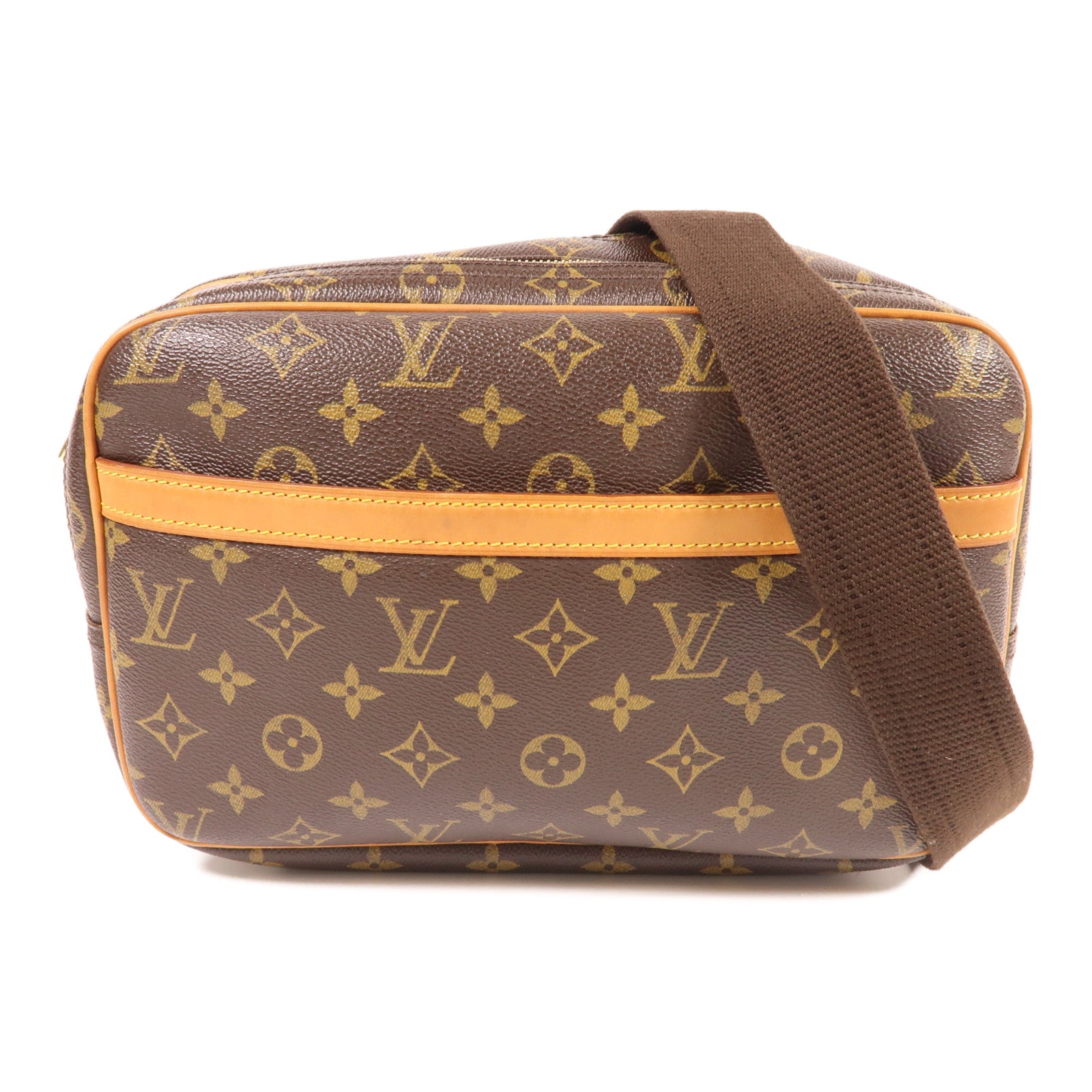 LOUIS VUITTON Monogram Reporter PM金扣肩背袋棕色
