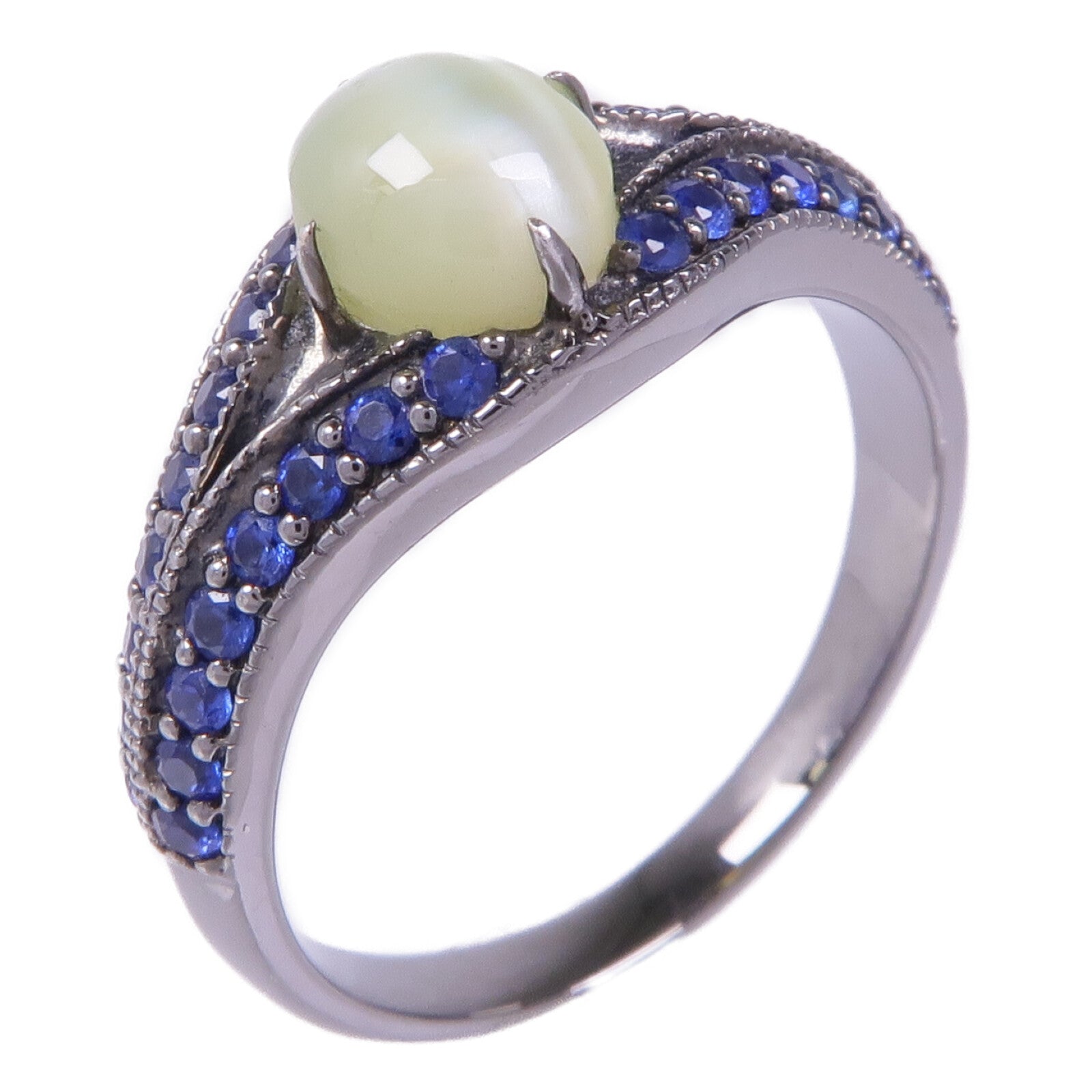 JEWELRY 18K白金Cat's Eye Sapphire Ring貓眼石/藍寶石戒指US#6.5