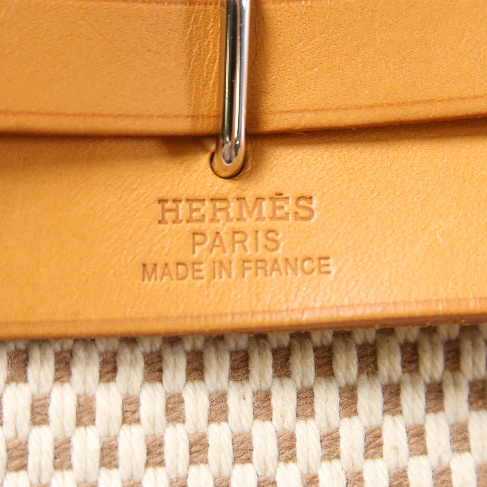 HERMES 帆布Mini Herbag銀扣肩背袋米色