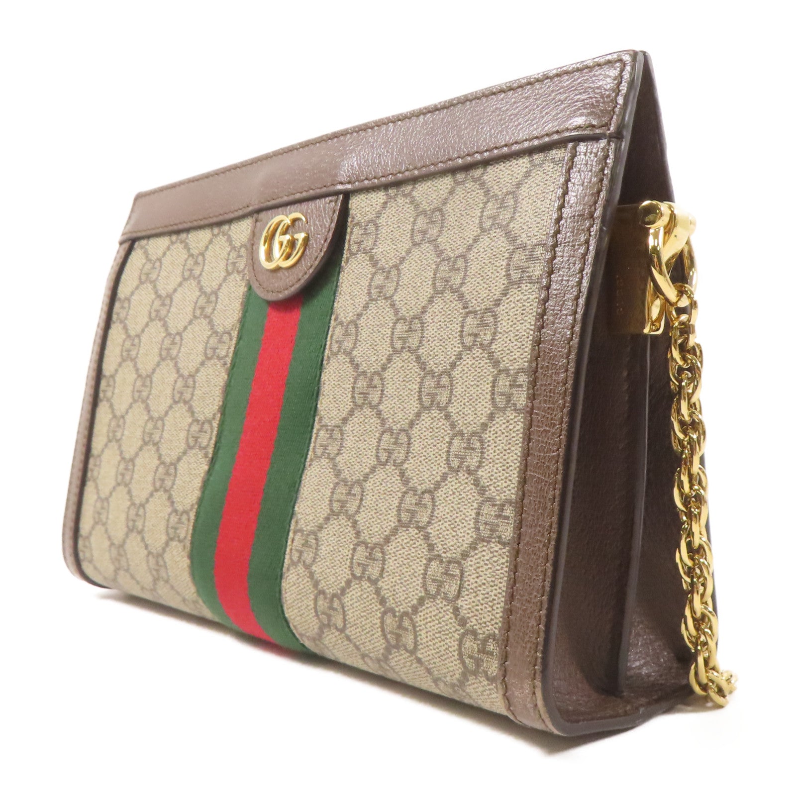 GUCCI 塗層帆布Ophidia Small Shoulder Bag金扣鏈帶肩背袋啡色