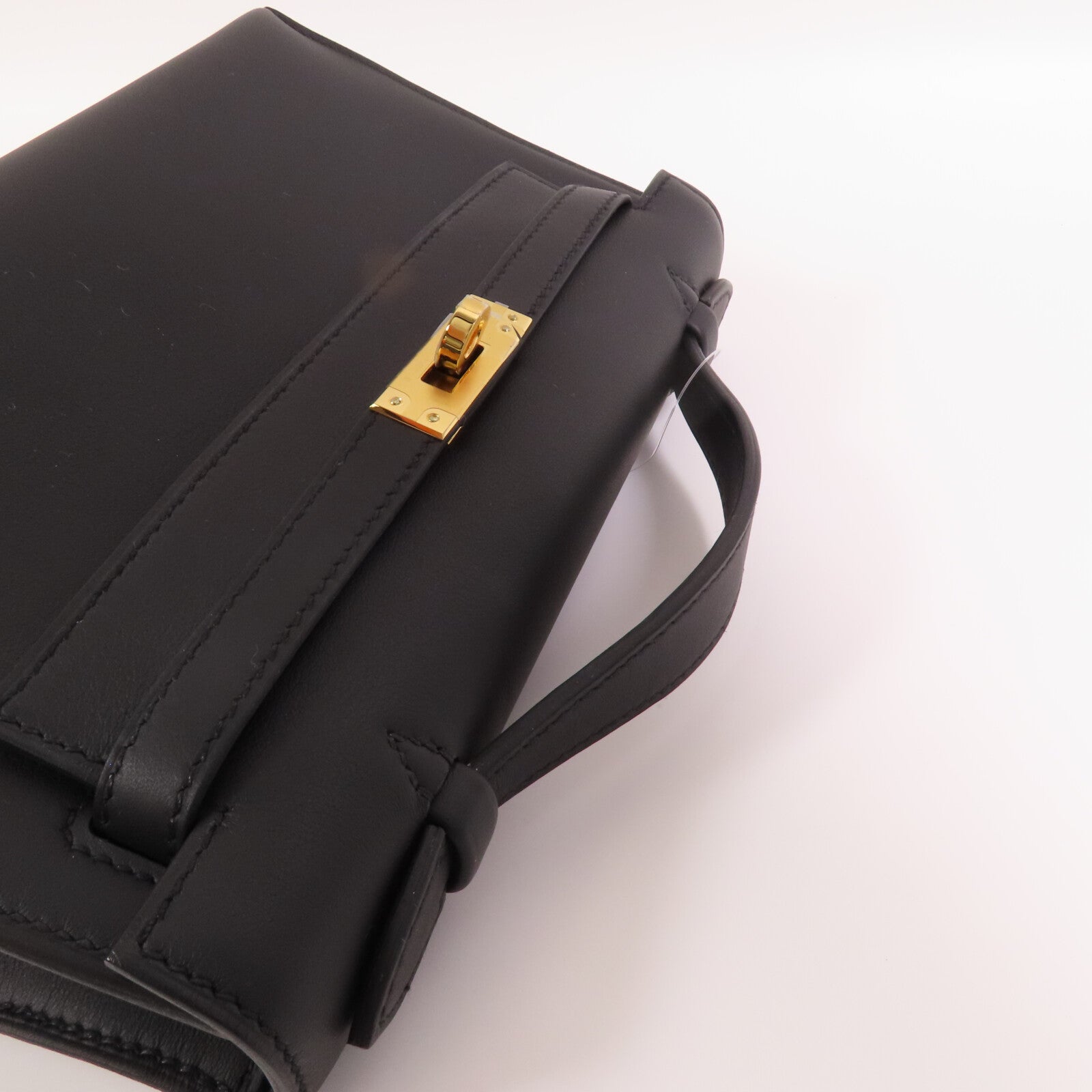 HERMES 【激減優惠】Swift皮革Kelly Pochette金扣手挽袋Noir