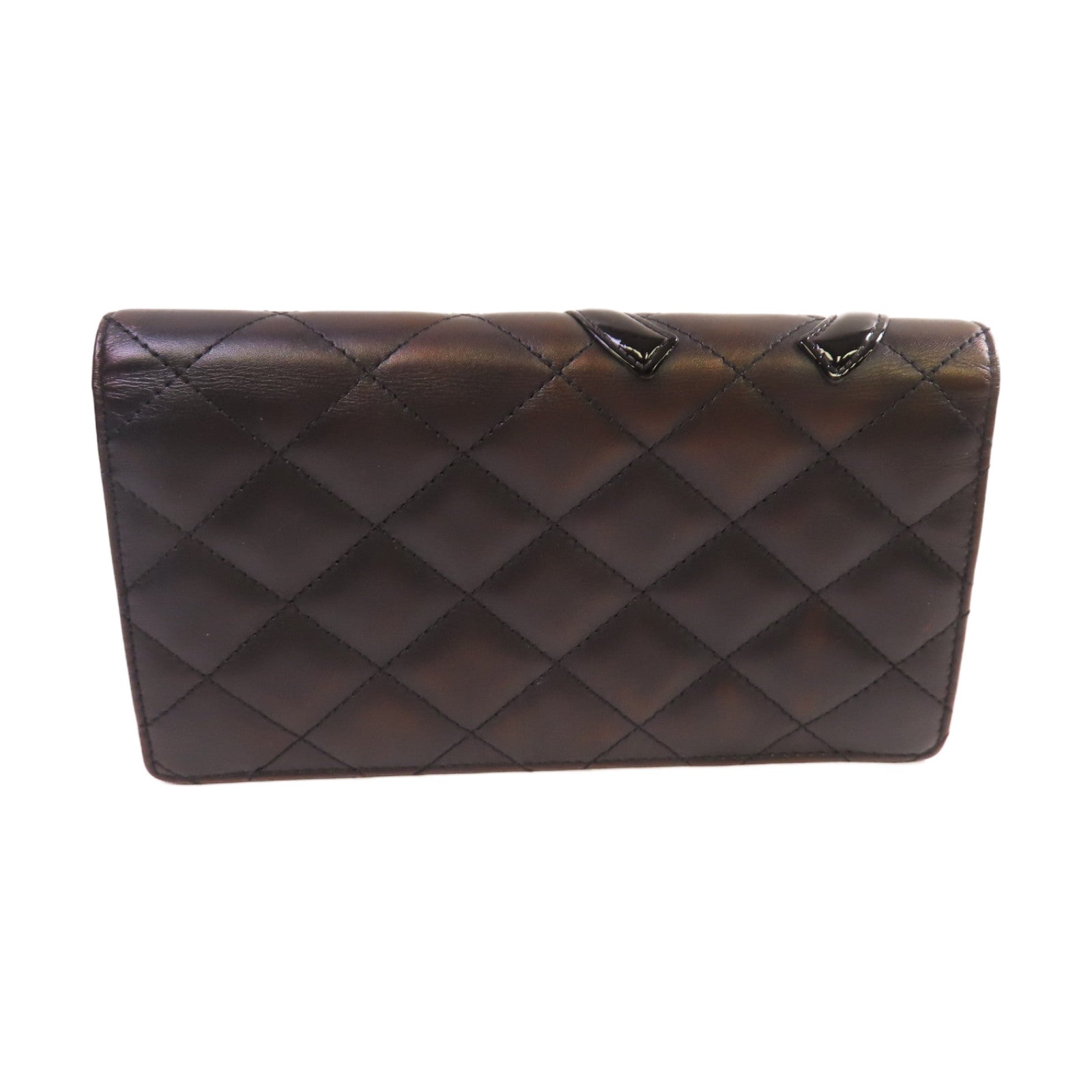 CHANEL 菱格羊皮皮革Cambon Long Wallet銀扣長錢包黑色/粉紅色