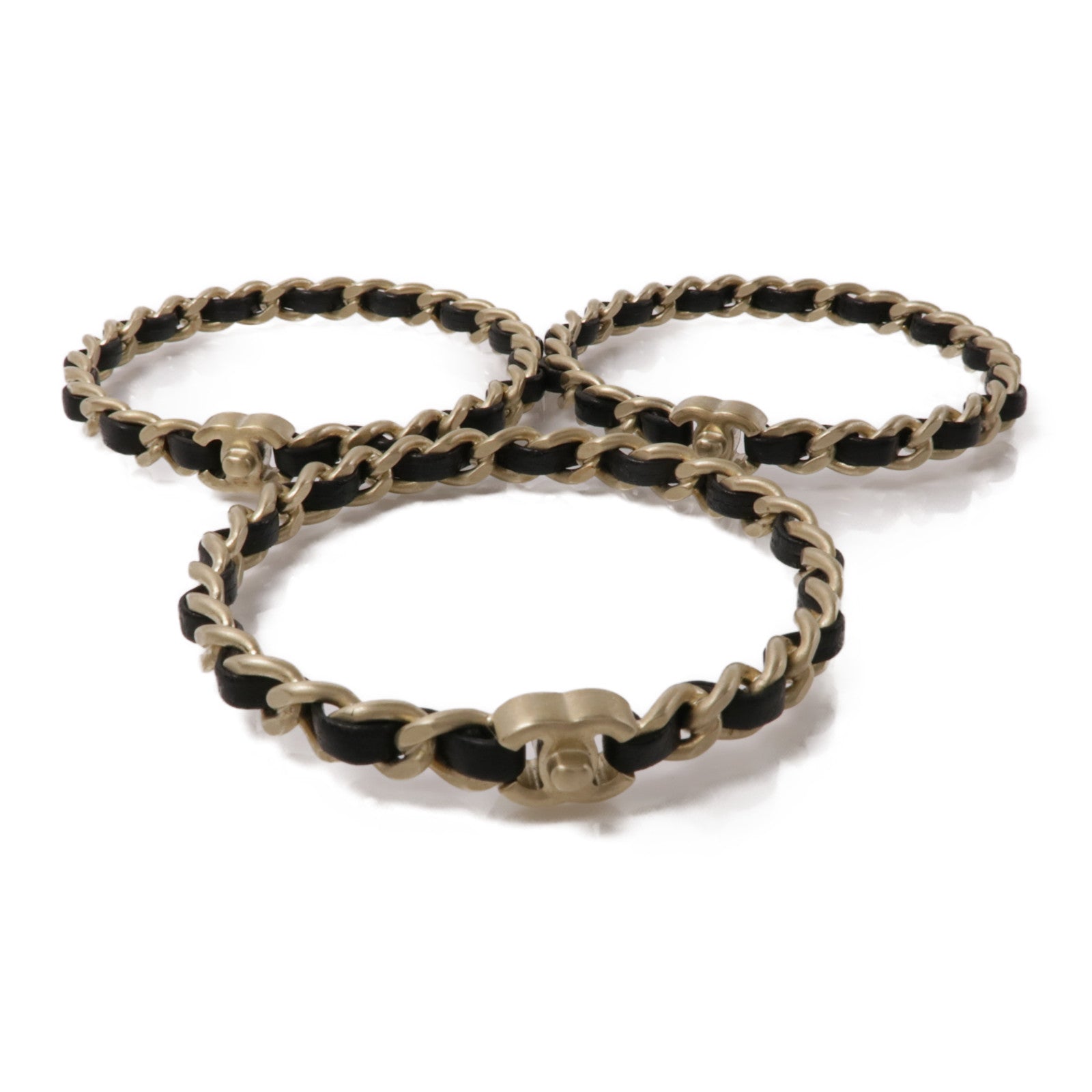 CHANEL 皮革/金屬Bracelets 3in1手鐲