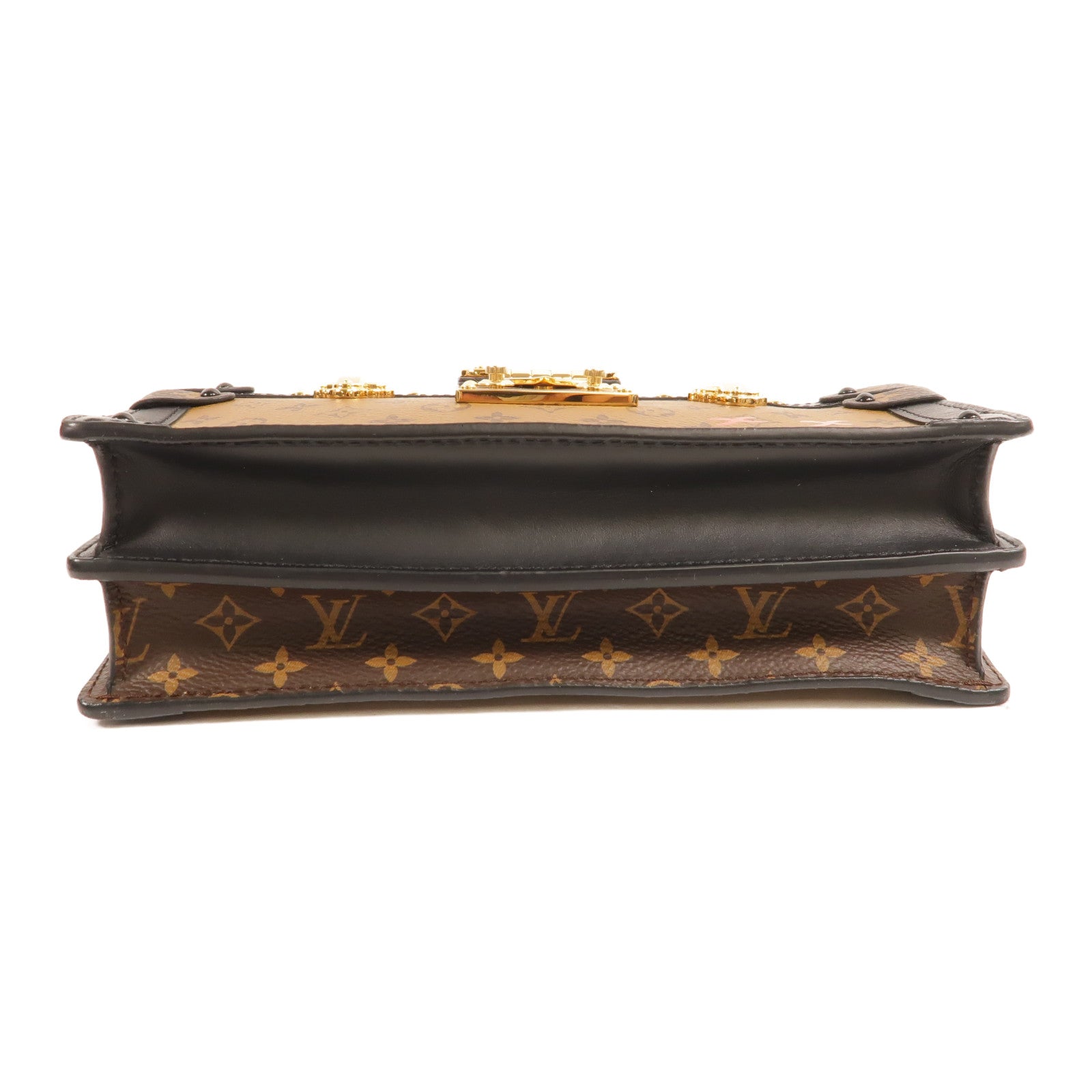 LOUIS VUITTON Monogram Reverse Trunk Clutch金扣肩背袋棕色