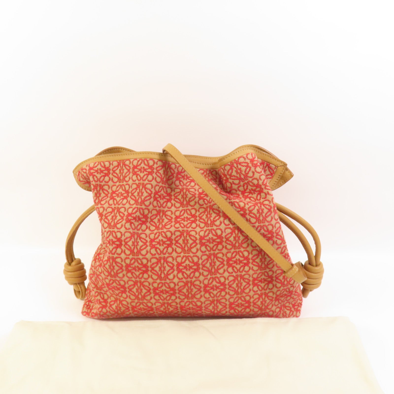 LOEWE 帆布/牛皮皮革Flamenco Clutch金扣手挽肩背兩用袋