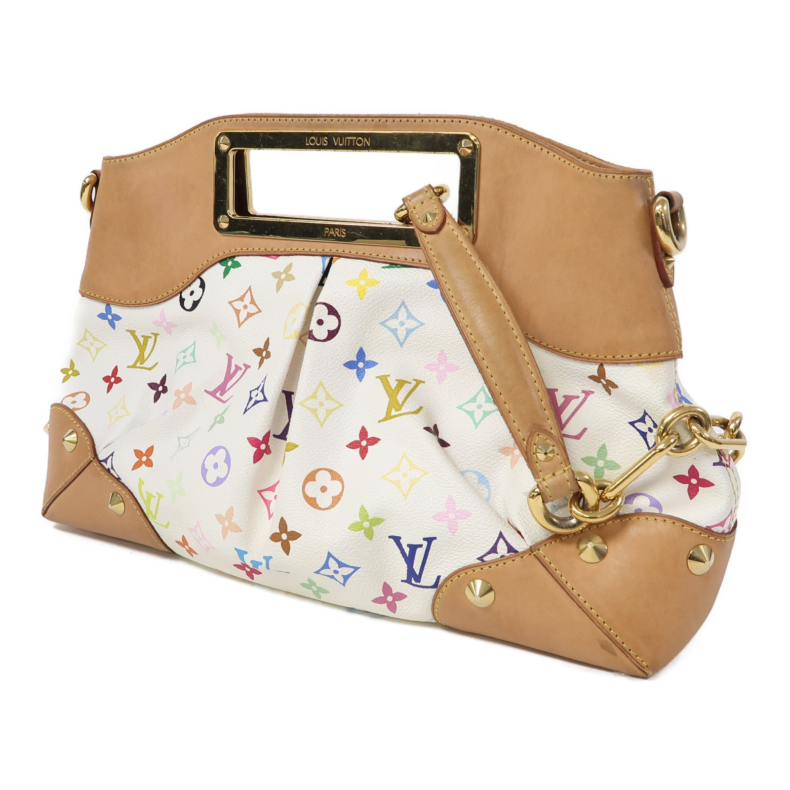 LOUIS VUITTON Monogram Multicolore Judy MM金扣手挽肩背兩用袋白色