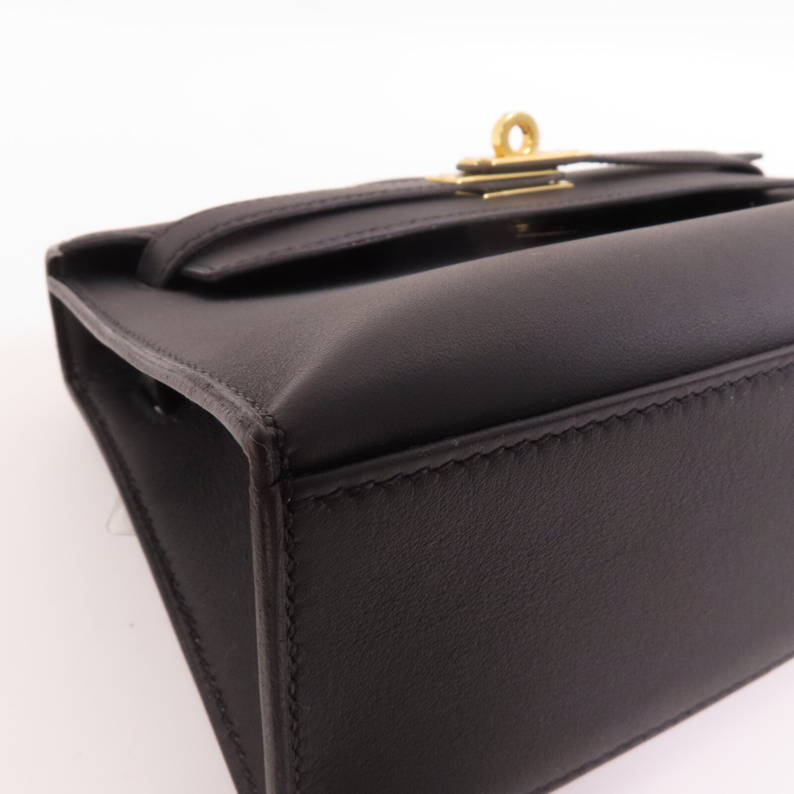 HERMES 【激減優惠】Swift皮革Kelly Pochette金扣手挽袋Noir
