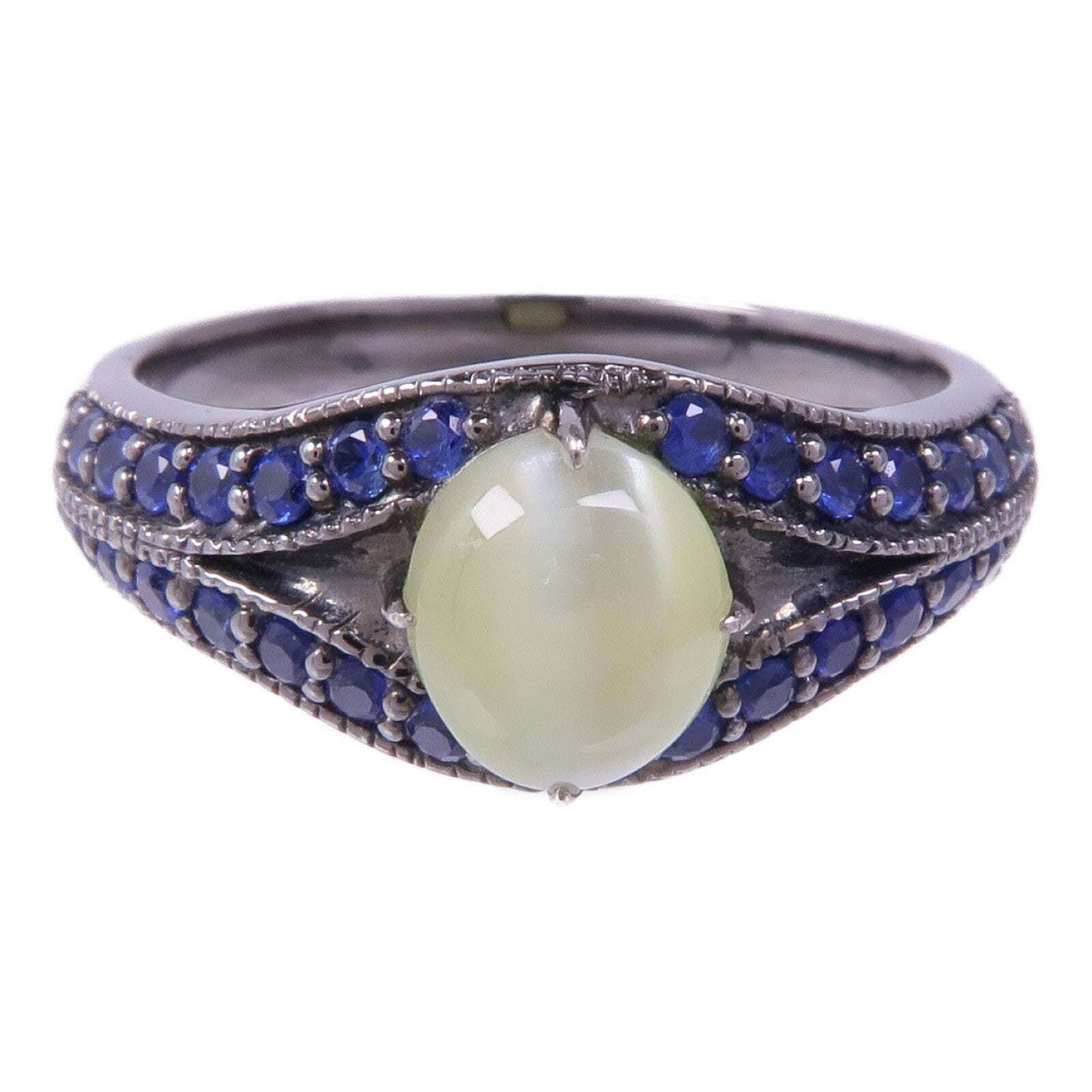 JEWELRY 18K白金Cat's Eye Sapphire Ring貓眼石/藍寶石戒指US#6.5