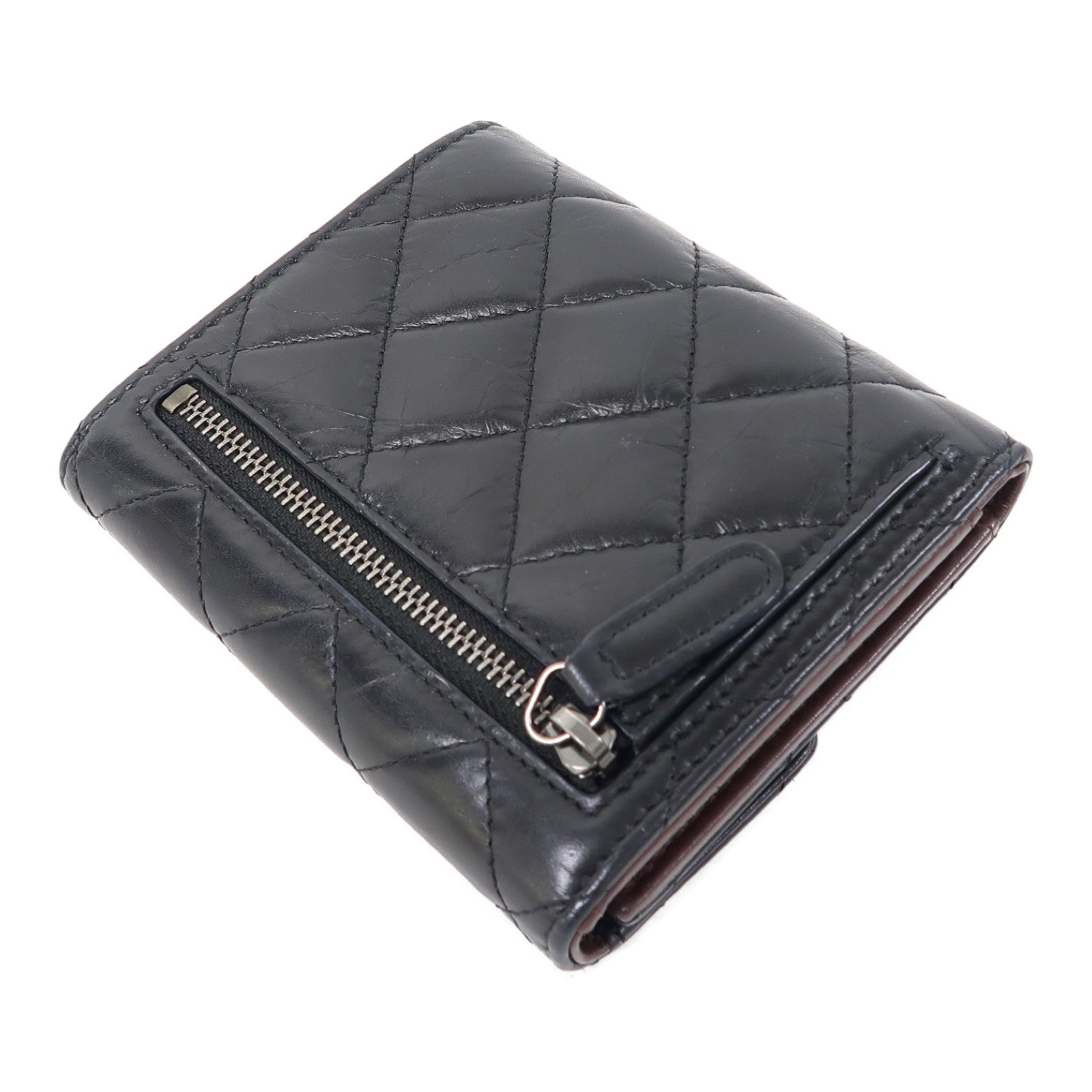 CHANEL 菱格羊皮皮革2.55 Wallet銀扣錢包黑色