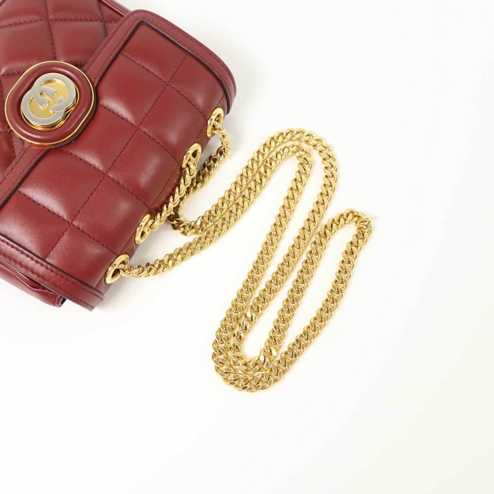 GUCCI 牛皮皮革Decco Mini Chain Shoulder Bag金扣鏈帶肩背袋