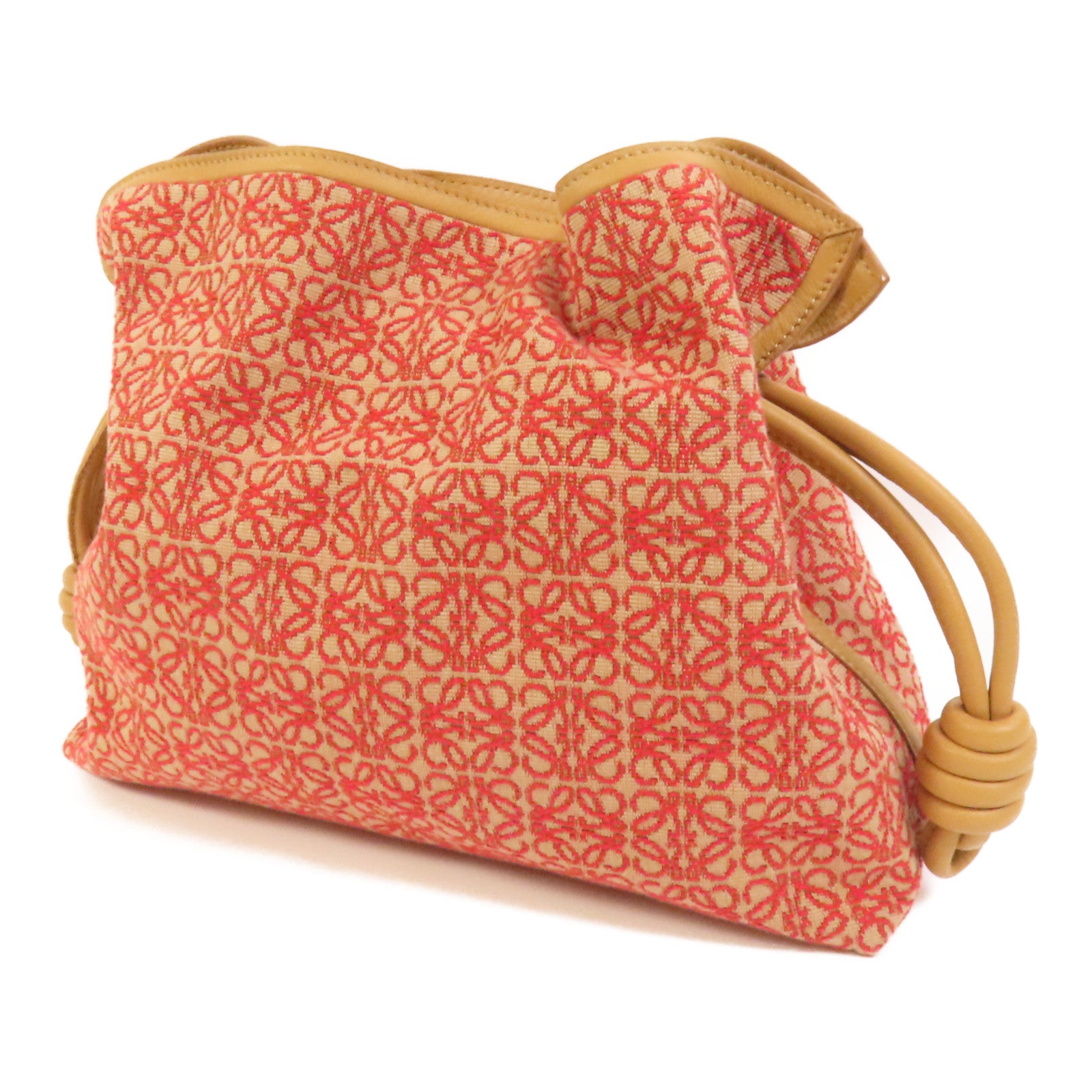LOEWE 帆布/牛皮皮革Flamenco Clutch金扣手挽肩背兩用袋