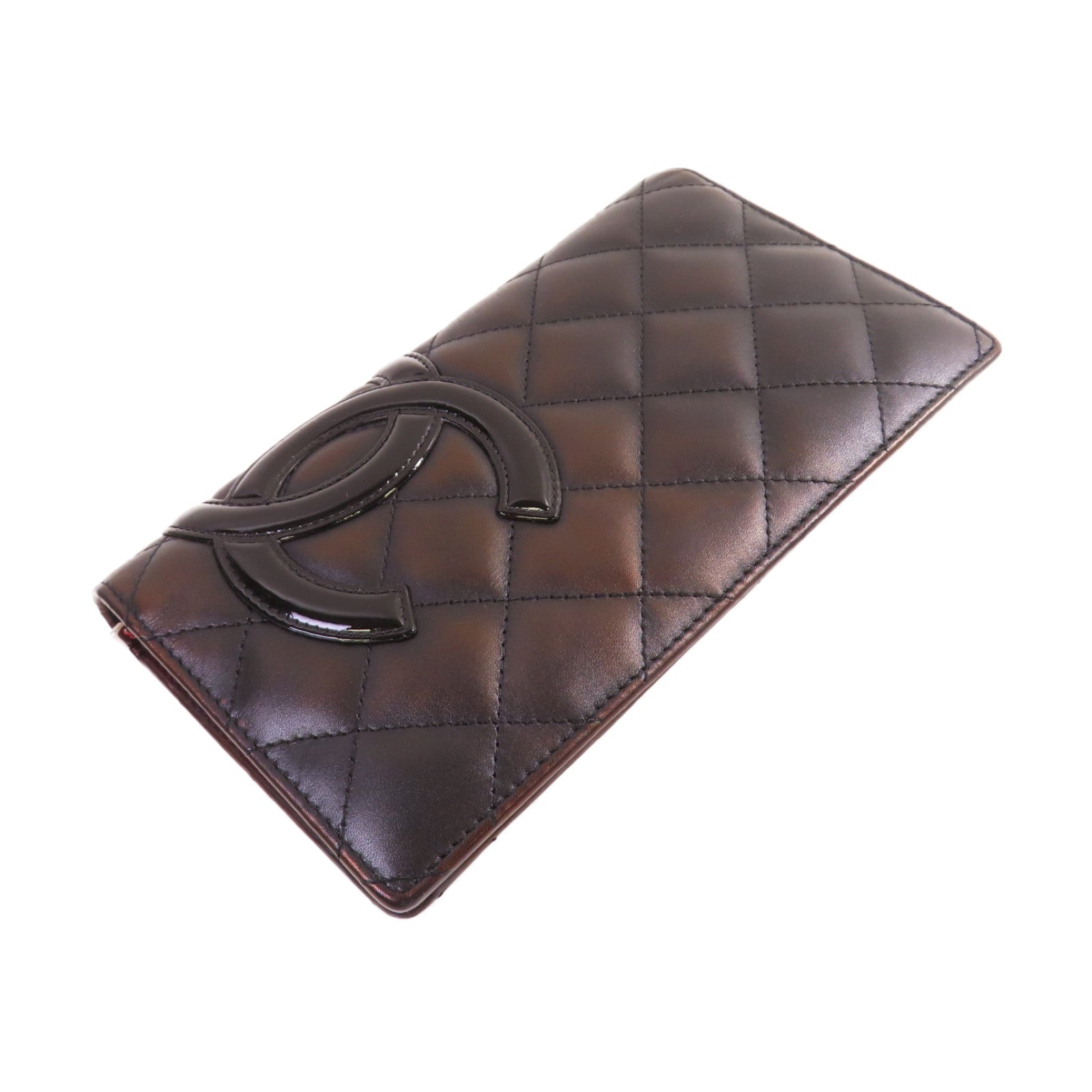 CHANEL 菱格羊皮皮革Cambon Long Wallet銀扣長錢包黑色/粉紅色