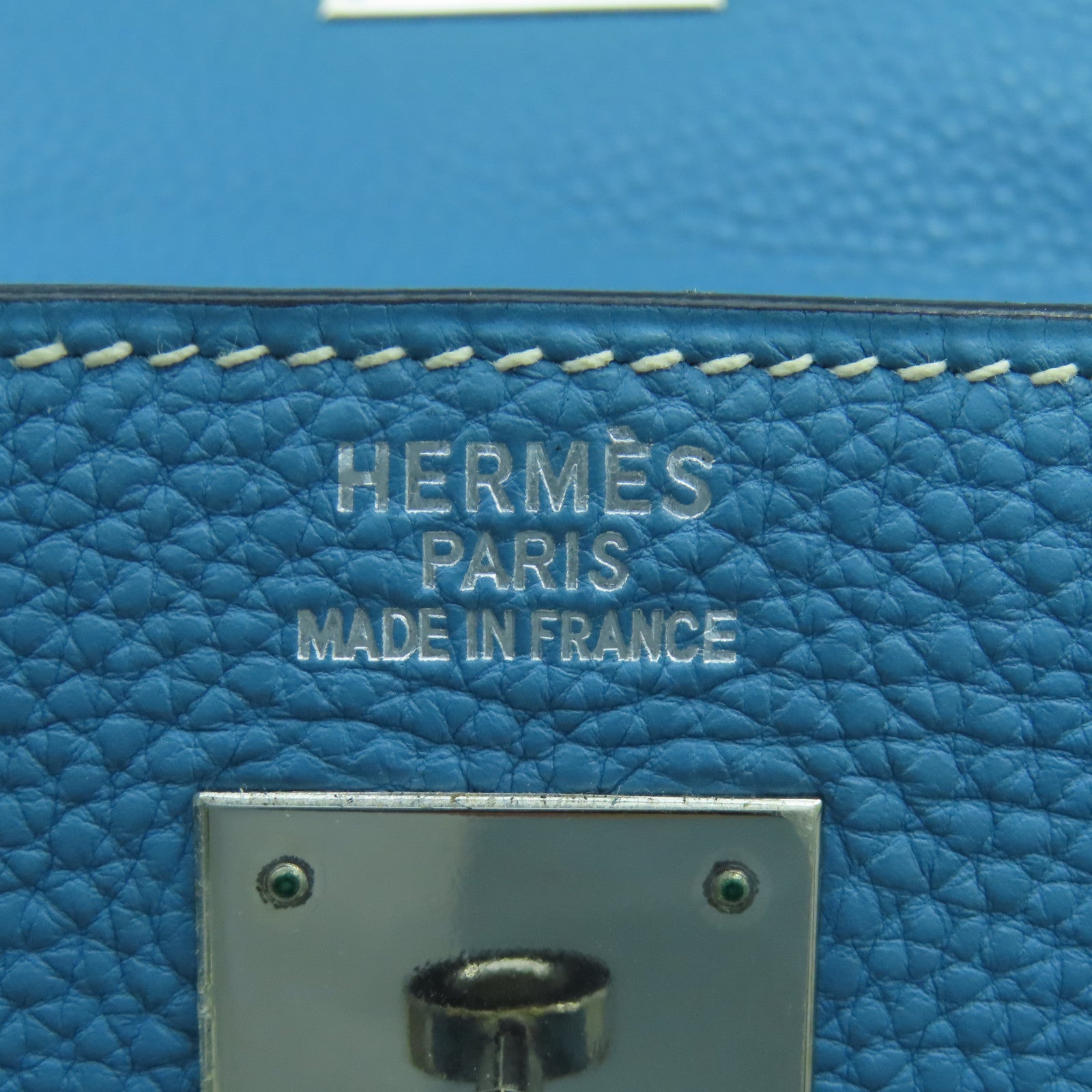 HERMES **【清倉大減價】Togo皮革Kelly 35銀扣手挽肩背兩用袋藍色