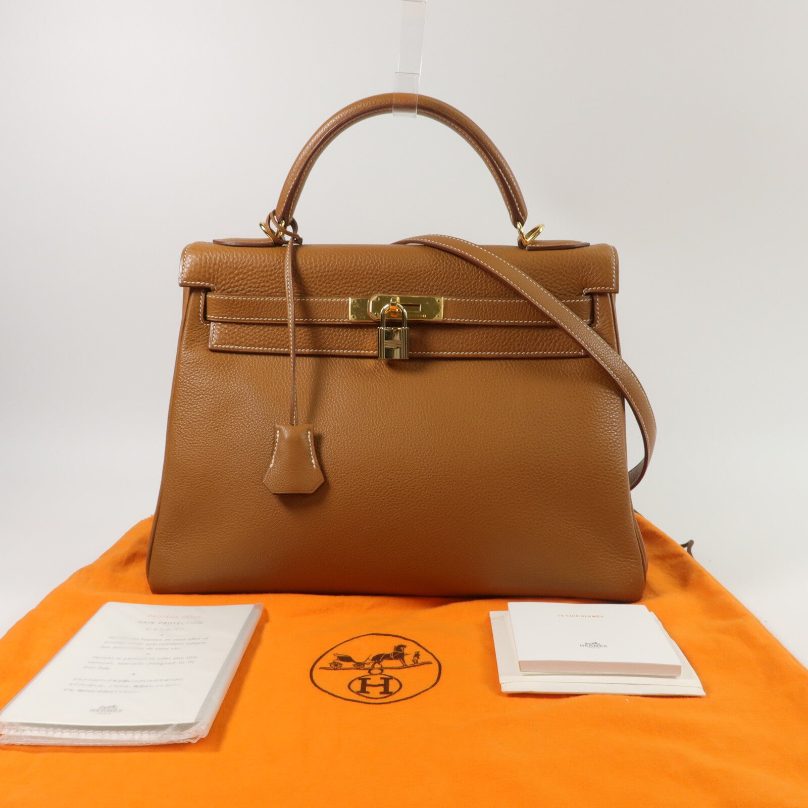 HERMES Togo皮革Kelly 32手挽肩背兩用袋Gold