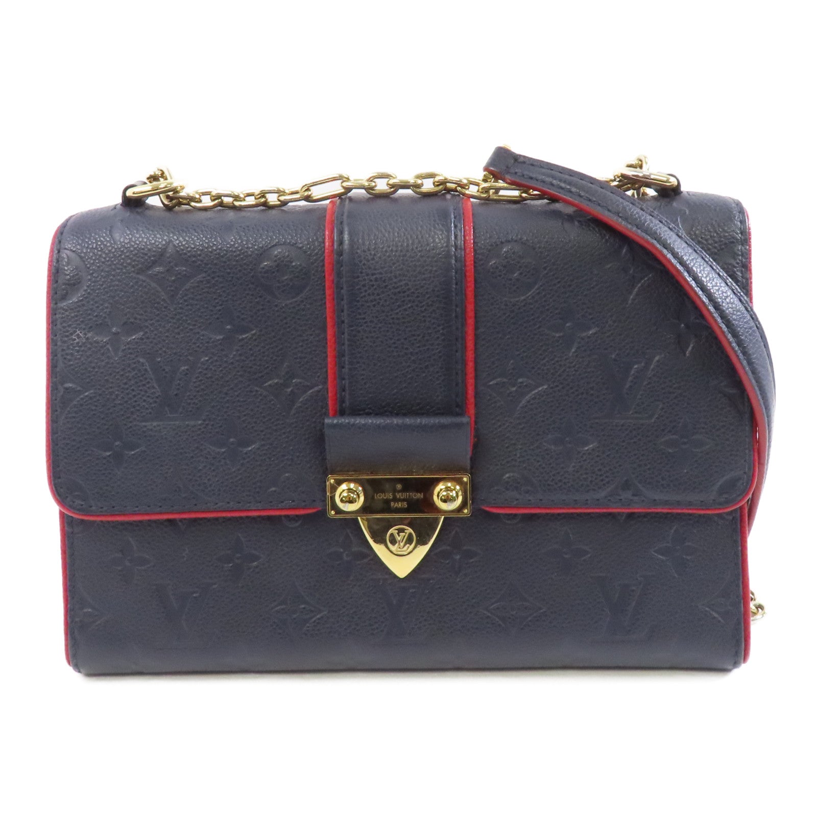 LOUIS VUITTON Monogram Empreinte Saint Sulpice金扣鏈帶肩背袋深藍色