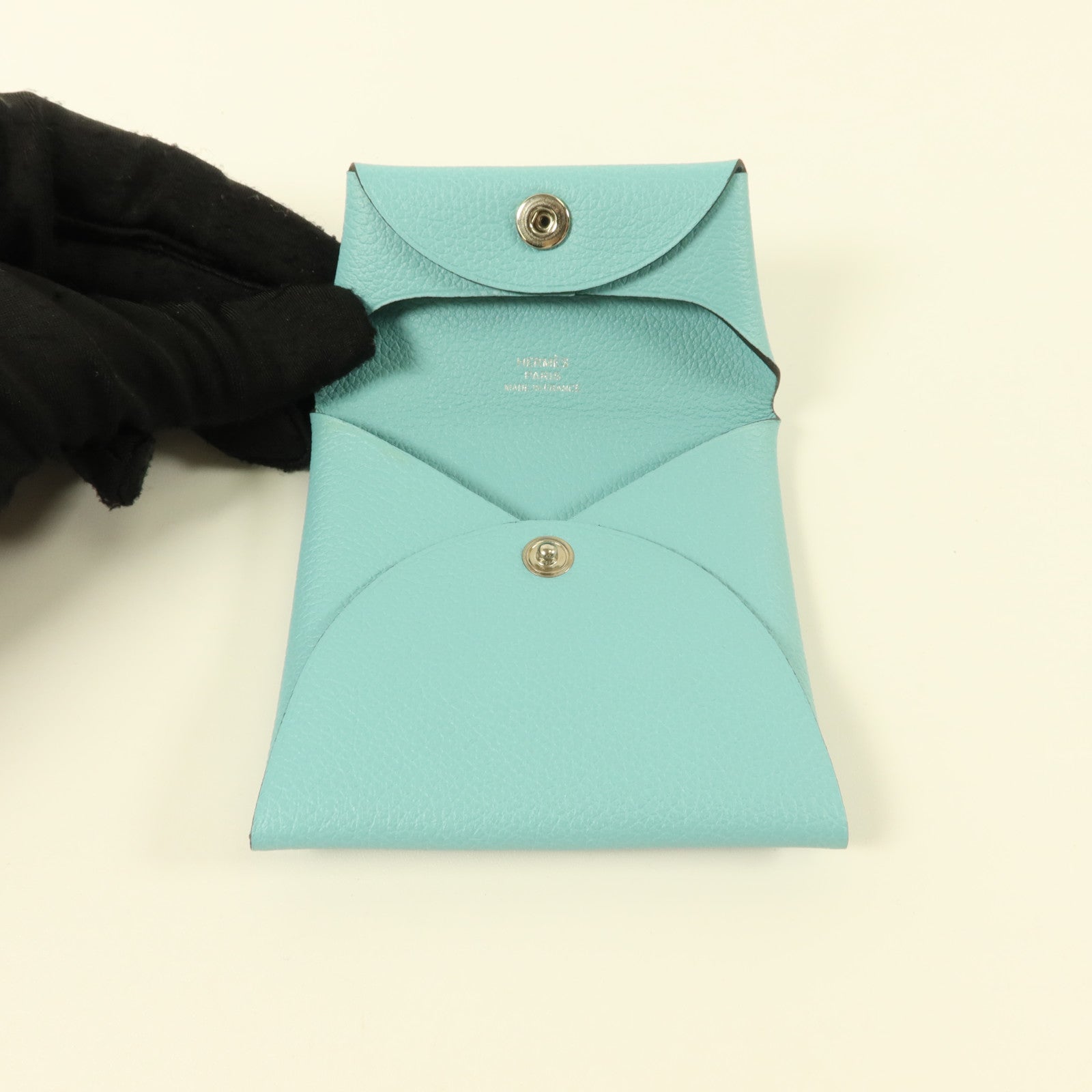 HERMES Evercolor皮革Bastia Change Purse零錢包Bleu Atoll