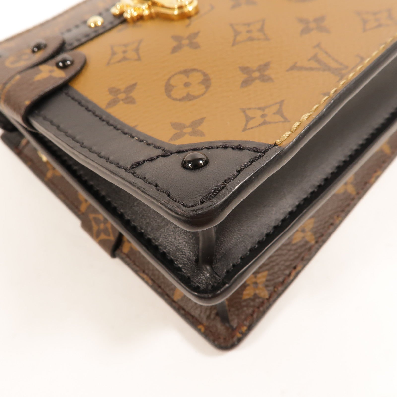 LOUIS VUITTON Monogram Reverse Trunk Clutch金扣肩背袋棕色