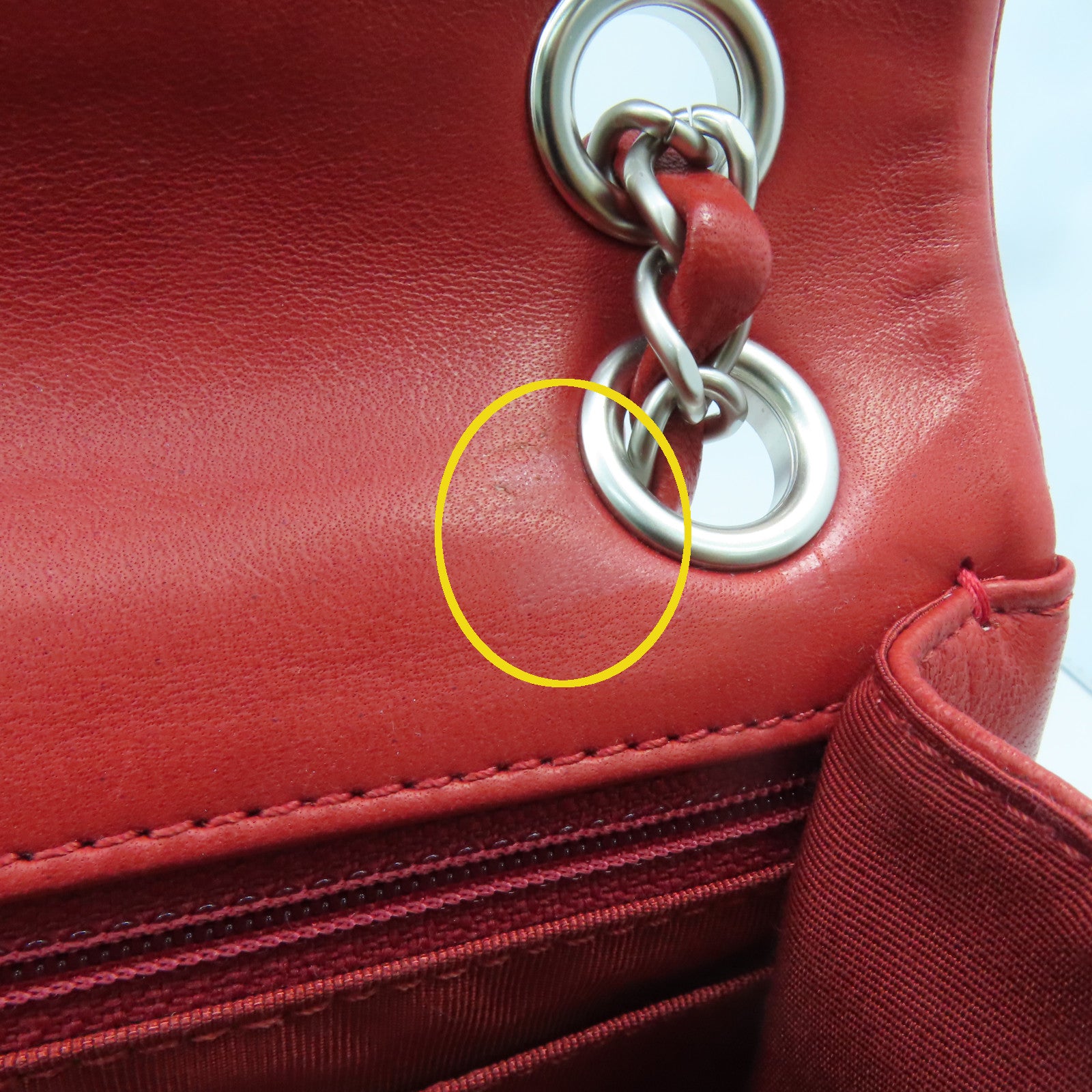 CHANEL twill cowhide leather Chain Shoulder silver buckle shoulder bag red