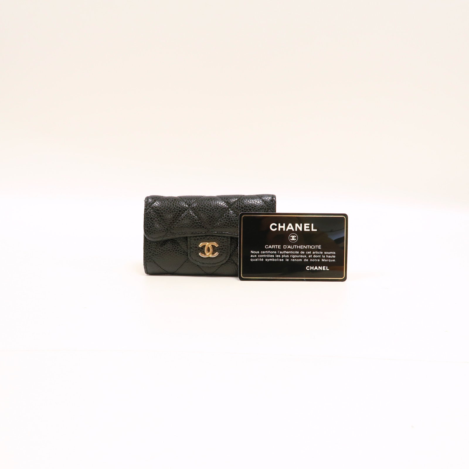 CHANEL Caviar皮革Keycase金扣鎖匙包黑色