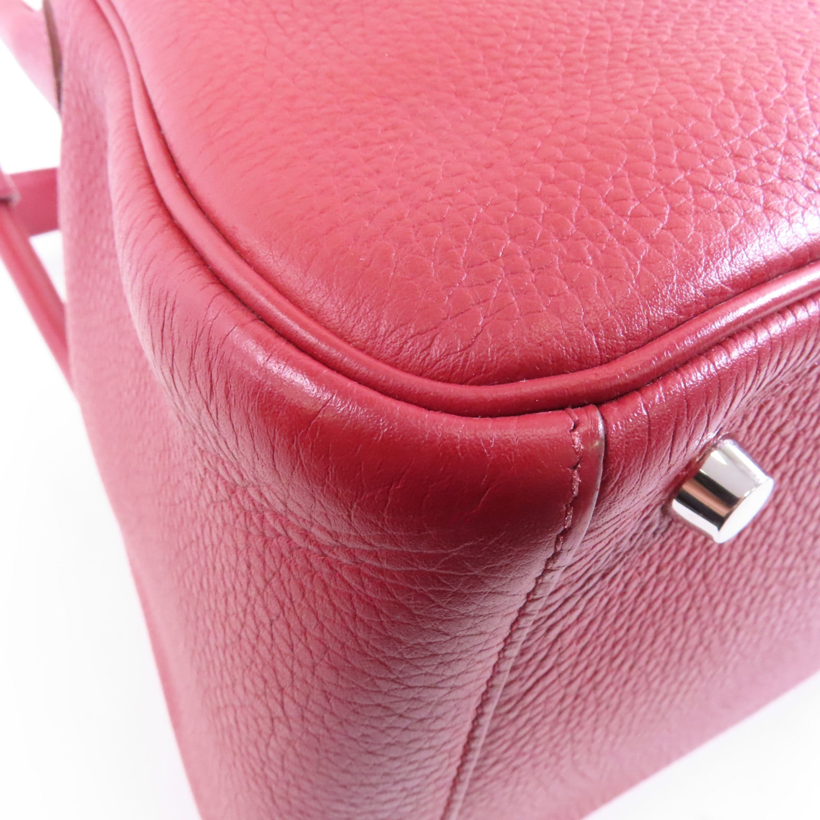 HERMES Clemence皮革Lindy 30銀扣手挽肩背兩用袋紅色/Rouge casaque