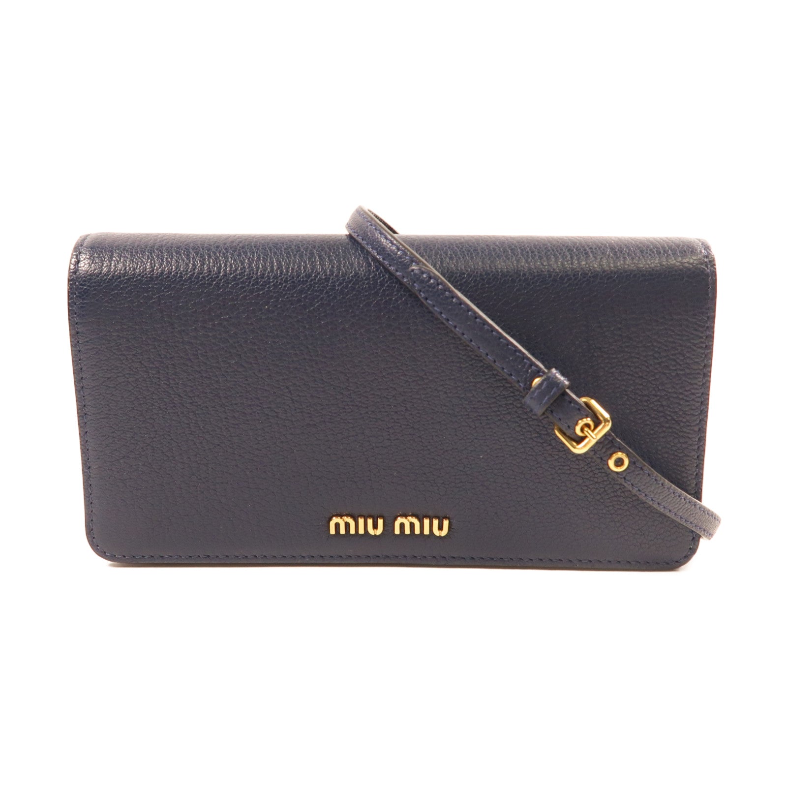 Miu Miu 牛皮皮革Shoulder Bag金扣肩背袋深藍色
