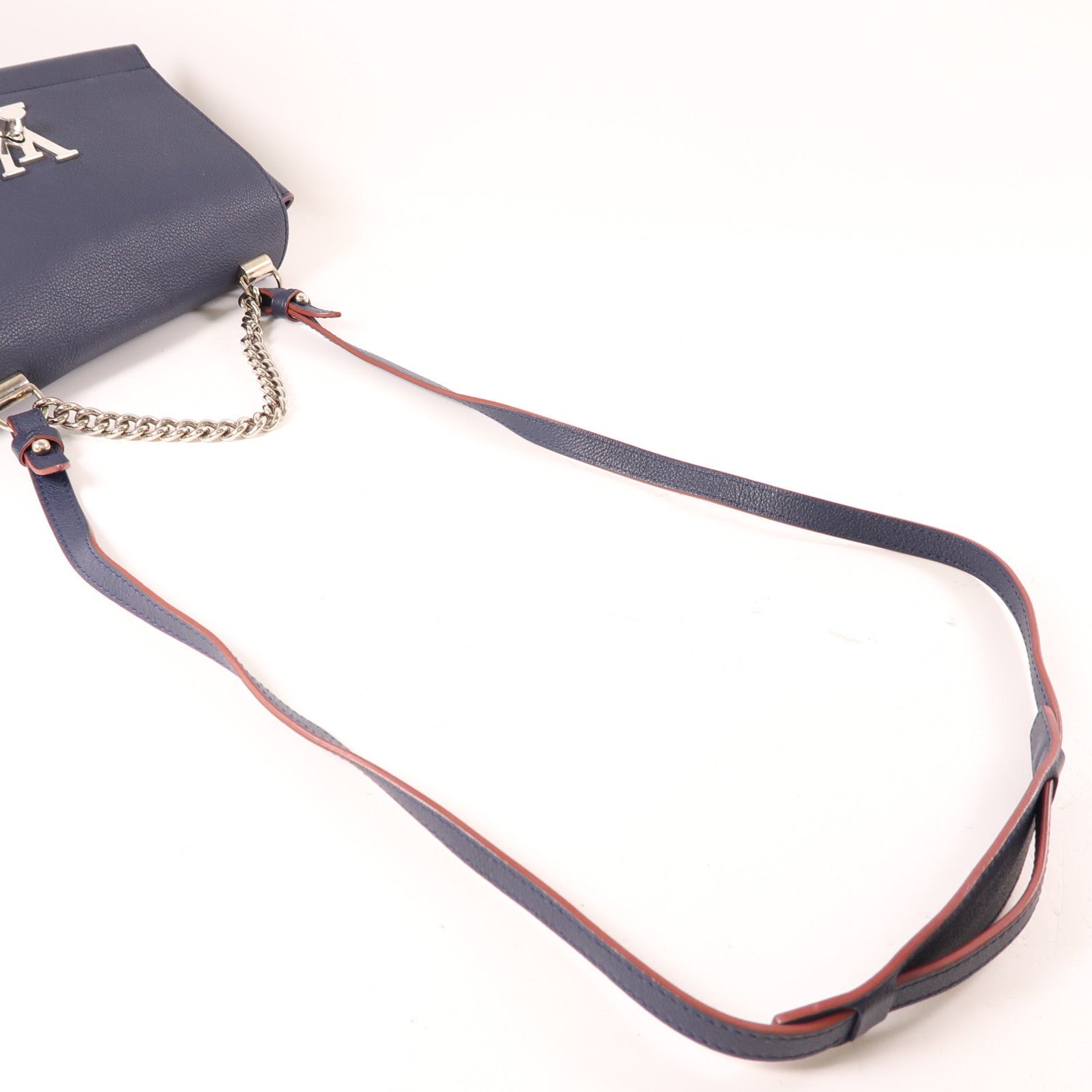 LOUIS VUITTON 牛皮皮革Lockme II BB銀扣手挽肩背兩用袋藍色