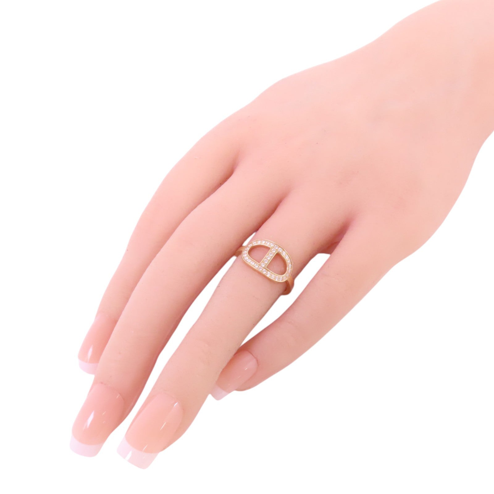 HERMES 18K玫瑰金/鑽石Bague Chain Dancre Diamond Ring戒指#52/US#5.75