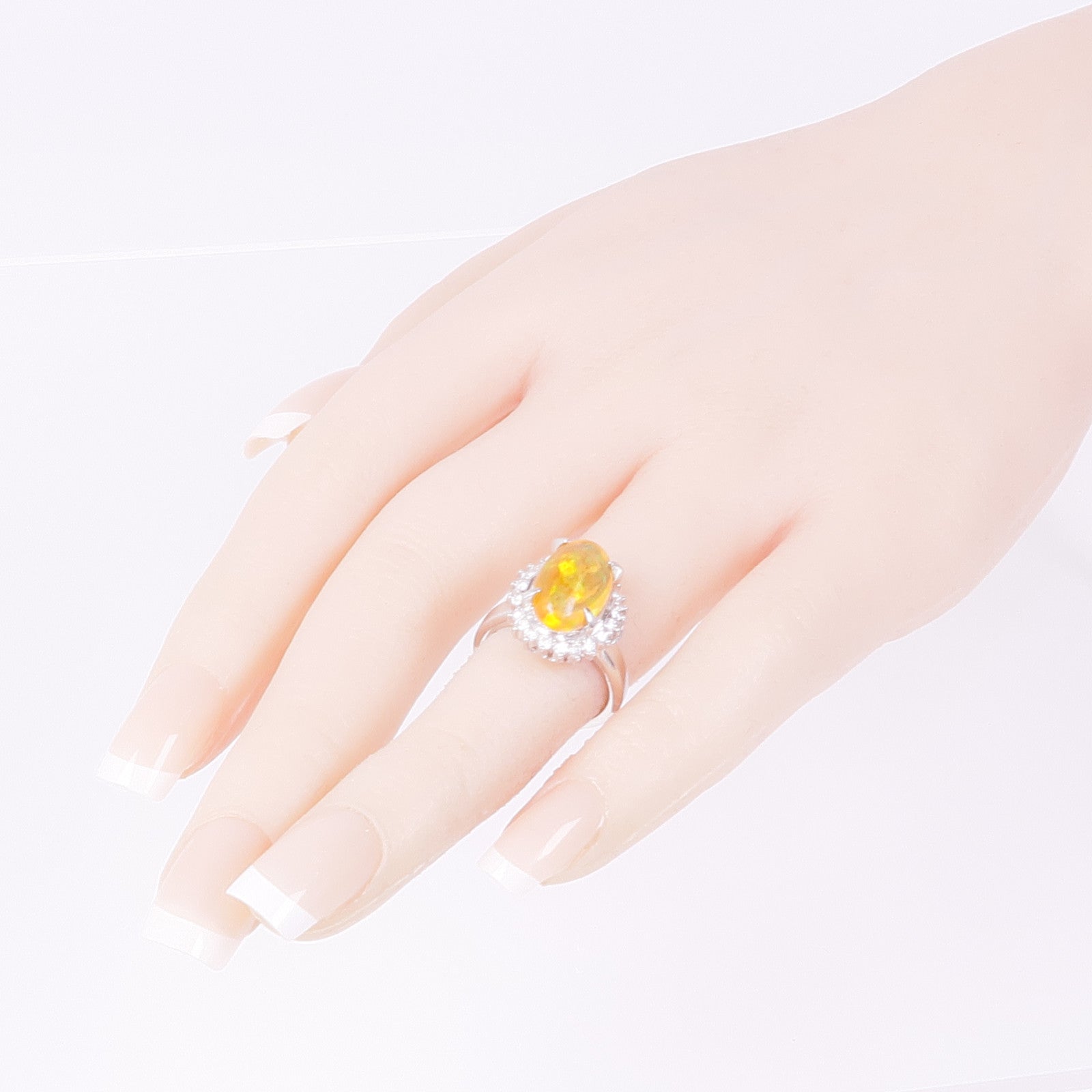 JEWELRY PT900鉑金Opal Diamond Ring蛋白石/鑽石戒指US#5
