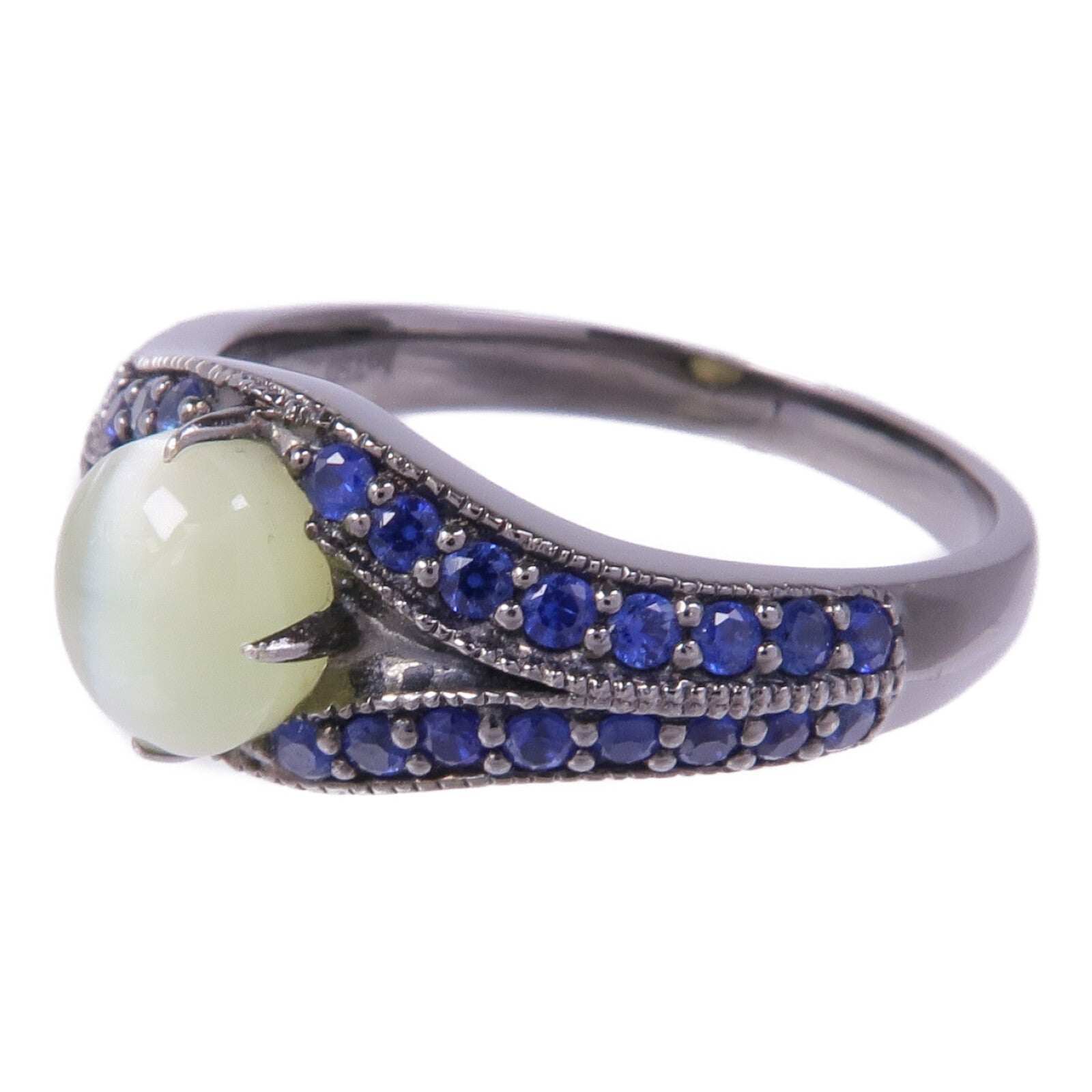 JEWELRY 18K白金Cat's Eye Sapphire Ring貓眼石/藍寶石戒指US#6.5