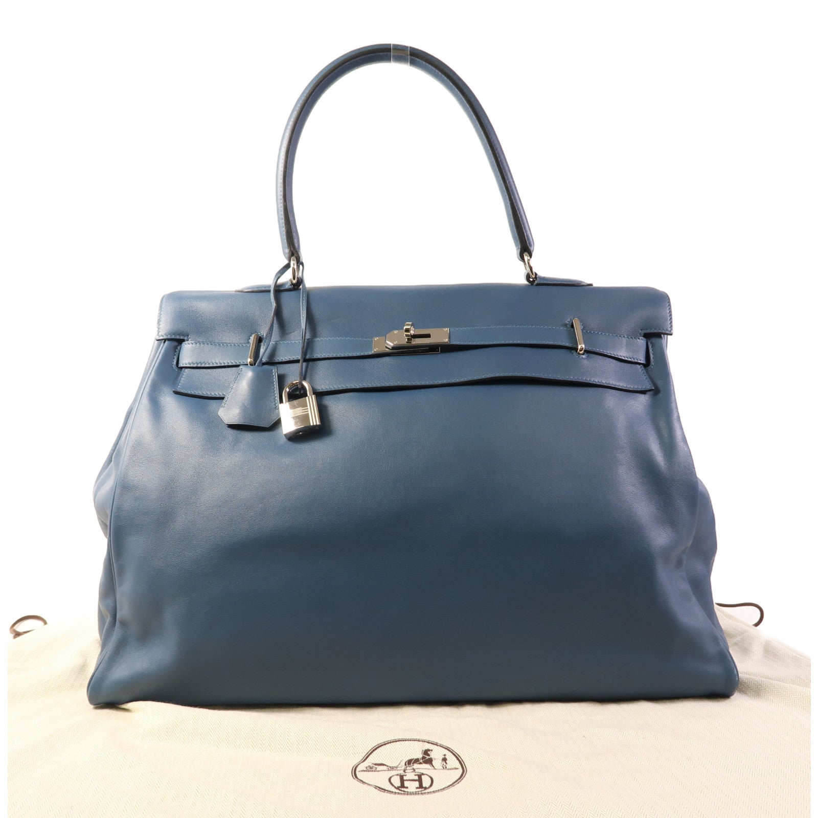 HERMES Swift皮革Kelly 50銀扣手挽袋Bleu Saphir