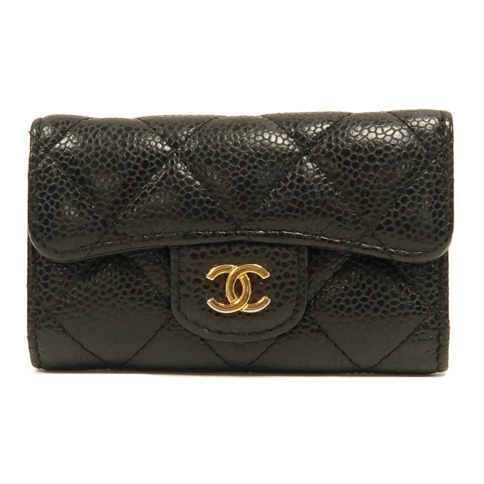 CHANEL Caviar皮革Keycase金扣鎖匙包黑色