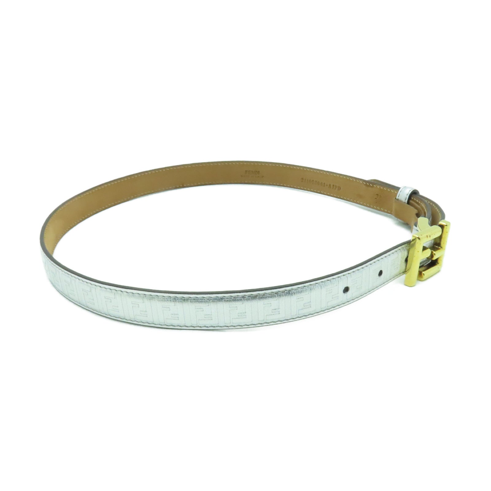 FENDI 皮革Belt金扣皮帶銀色