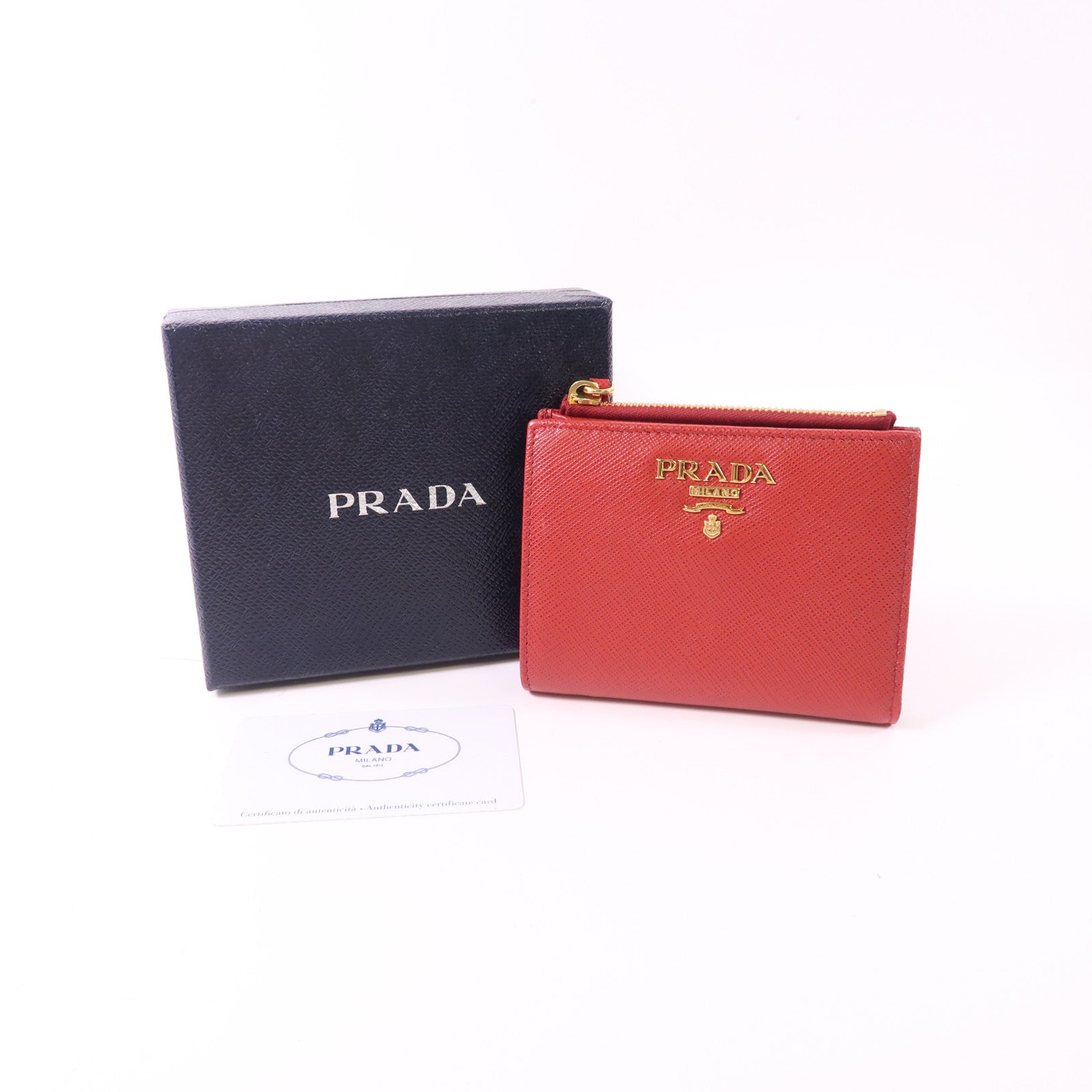 PRADA GHW Wallet 1ML023 Saffiano Leather Red