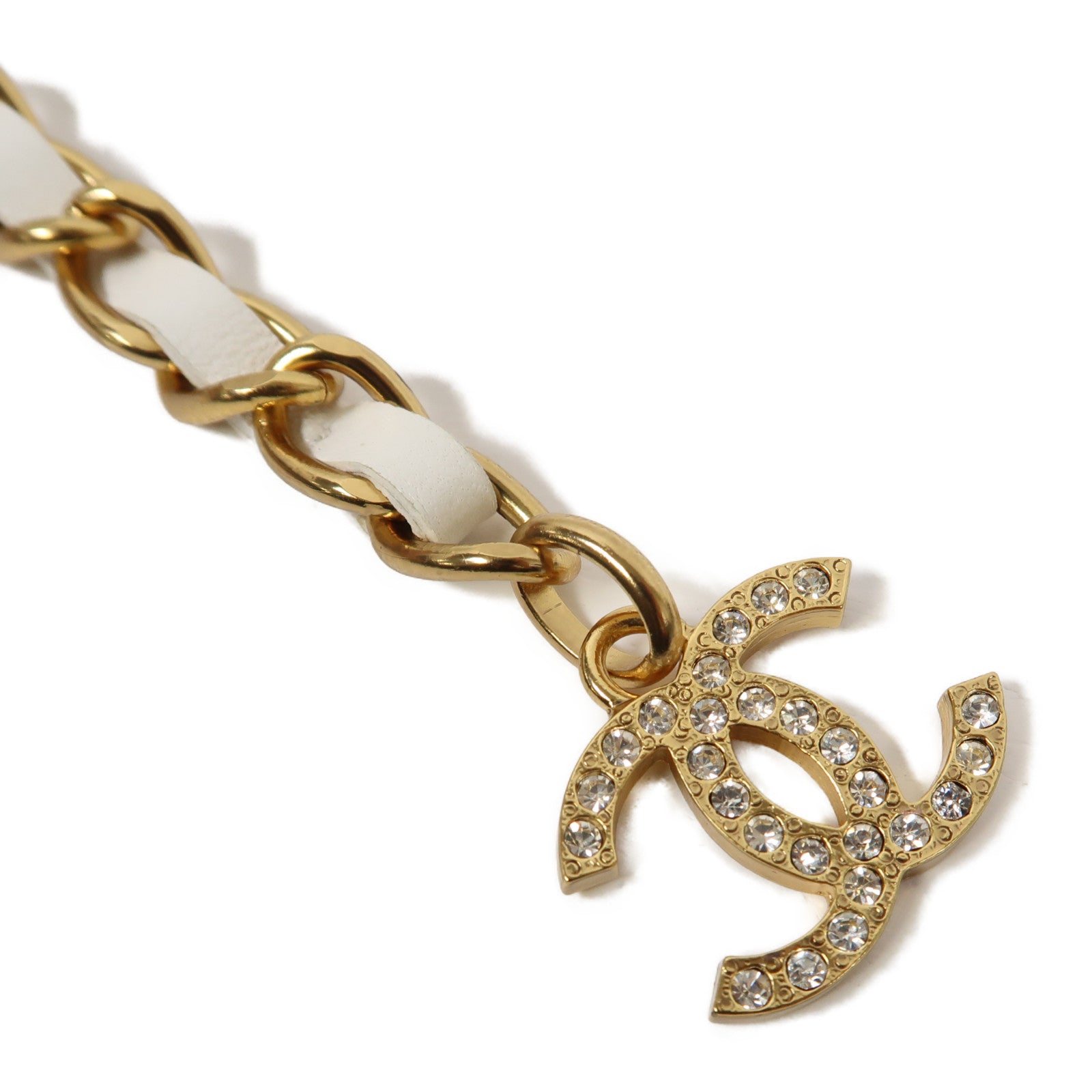 CHANEL 金屬Chain Belt皮帶白色/金色