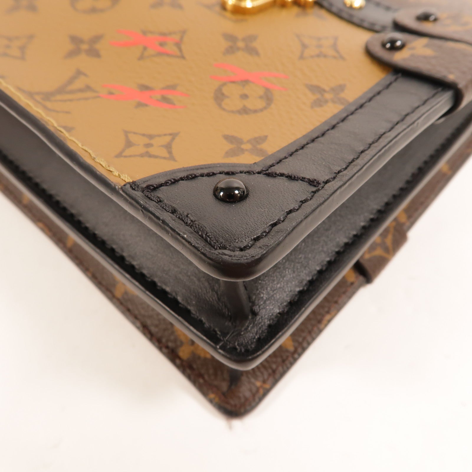 LOUIS VUITTON Monogram Reverse Trunk Clutch金扣肩背袋棕色