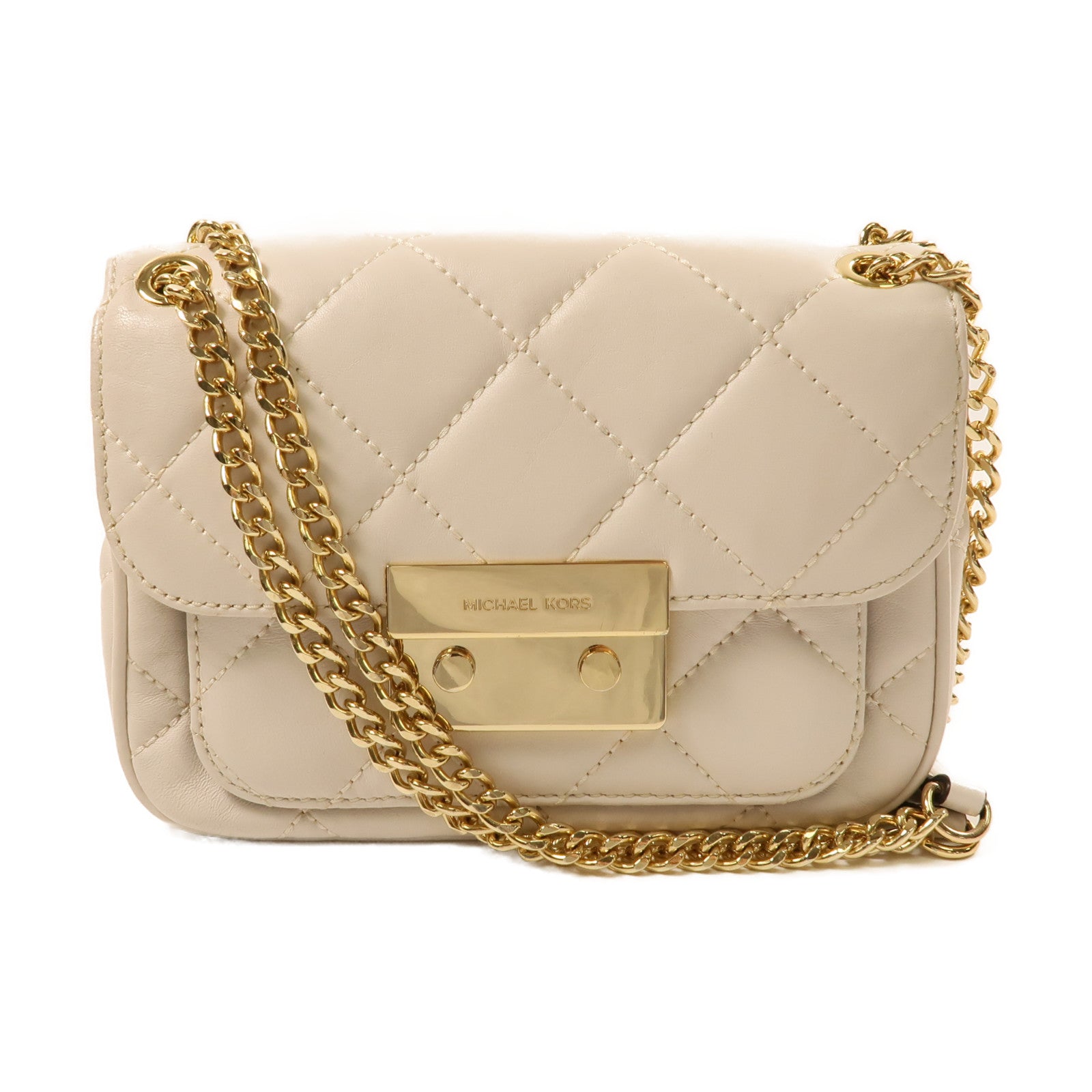 Michael Kors 牛皮皮革Chain Shoulder Bag金扣鏈帶肩背袋白色