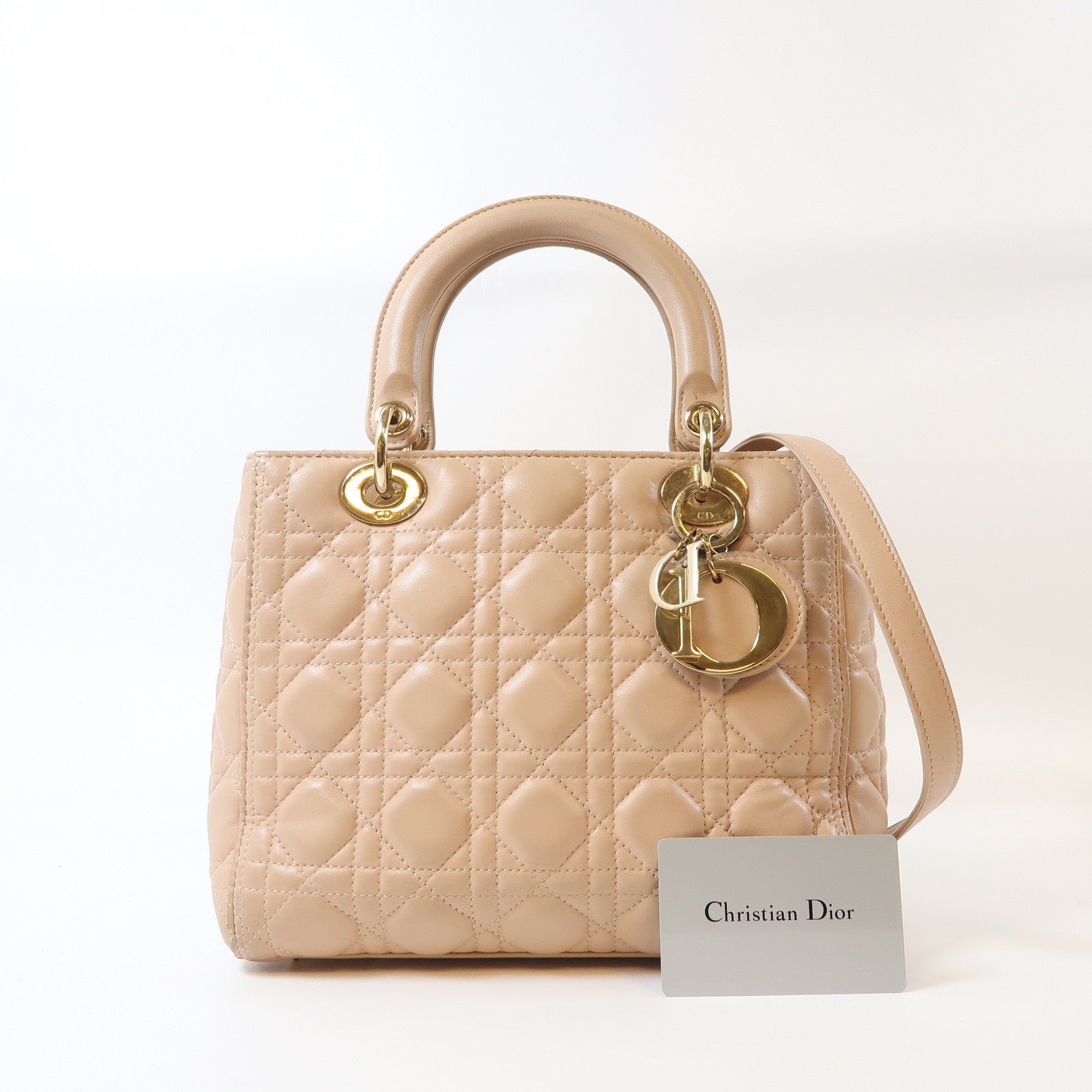 Dior 羊皮皮革Lady Dior Charm金扣手挽肩背兩用袋粉紅色